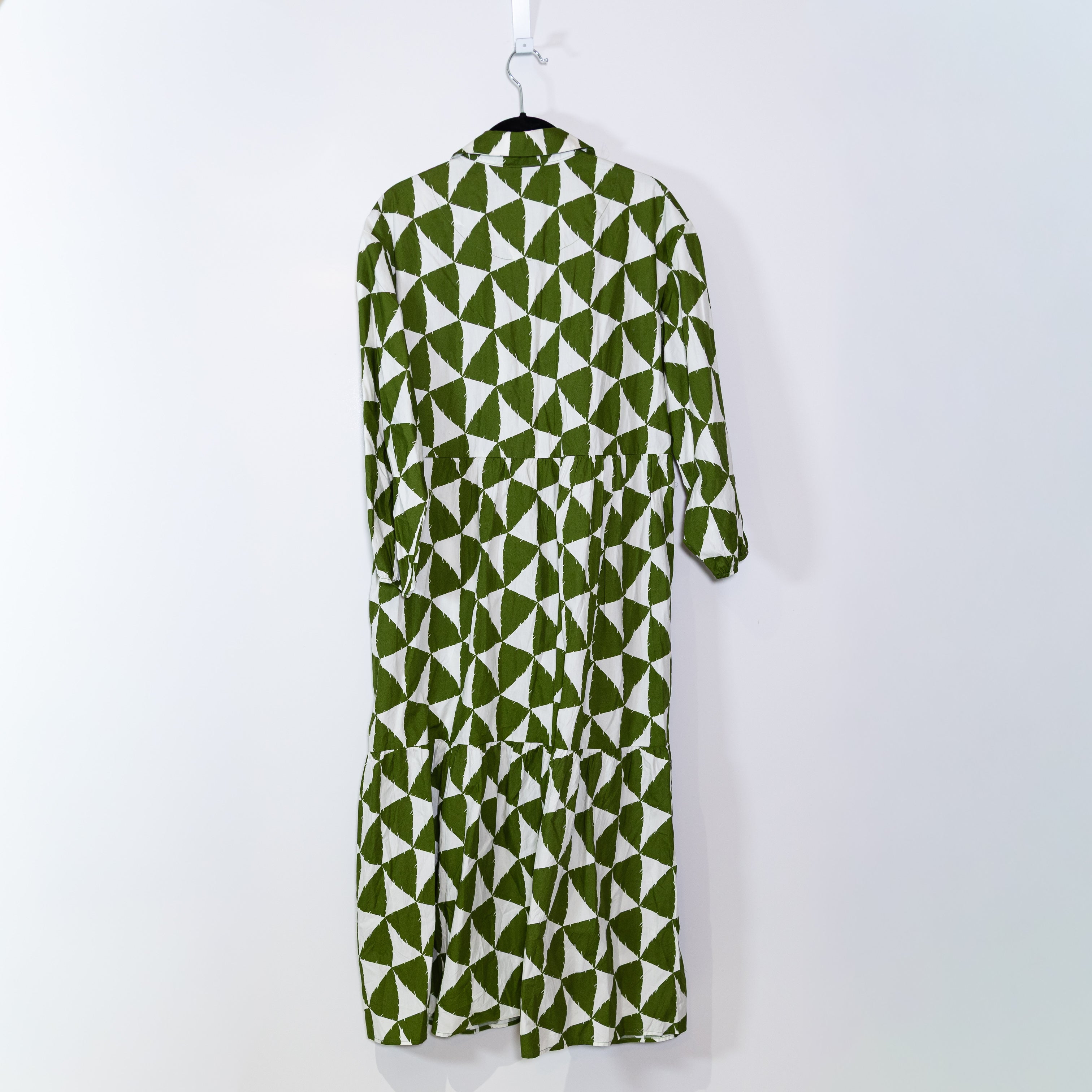 Maeve Anthropologie The Bettina Cotton Poplin Tiered Pullover Shirt Dress Green