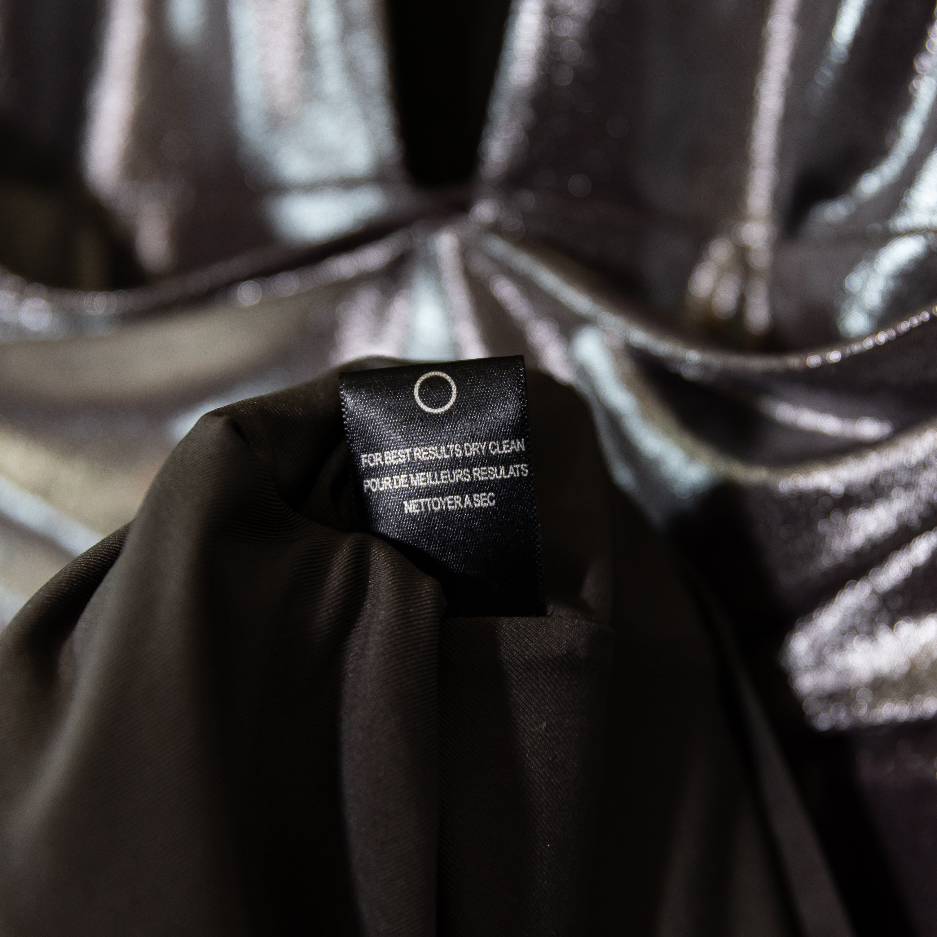 Halston Heritage Silver Metallic Gunmetal Liquid Deep V Neck Mini Party Dress L