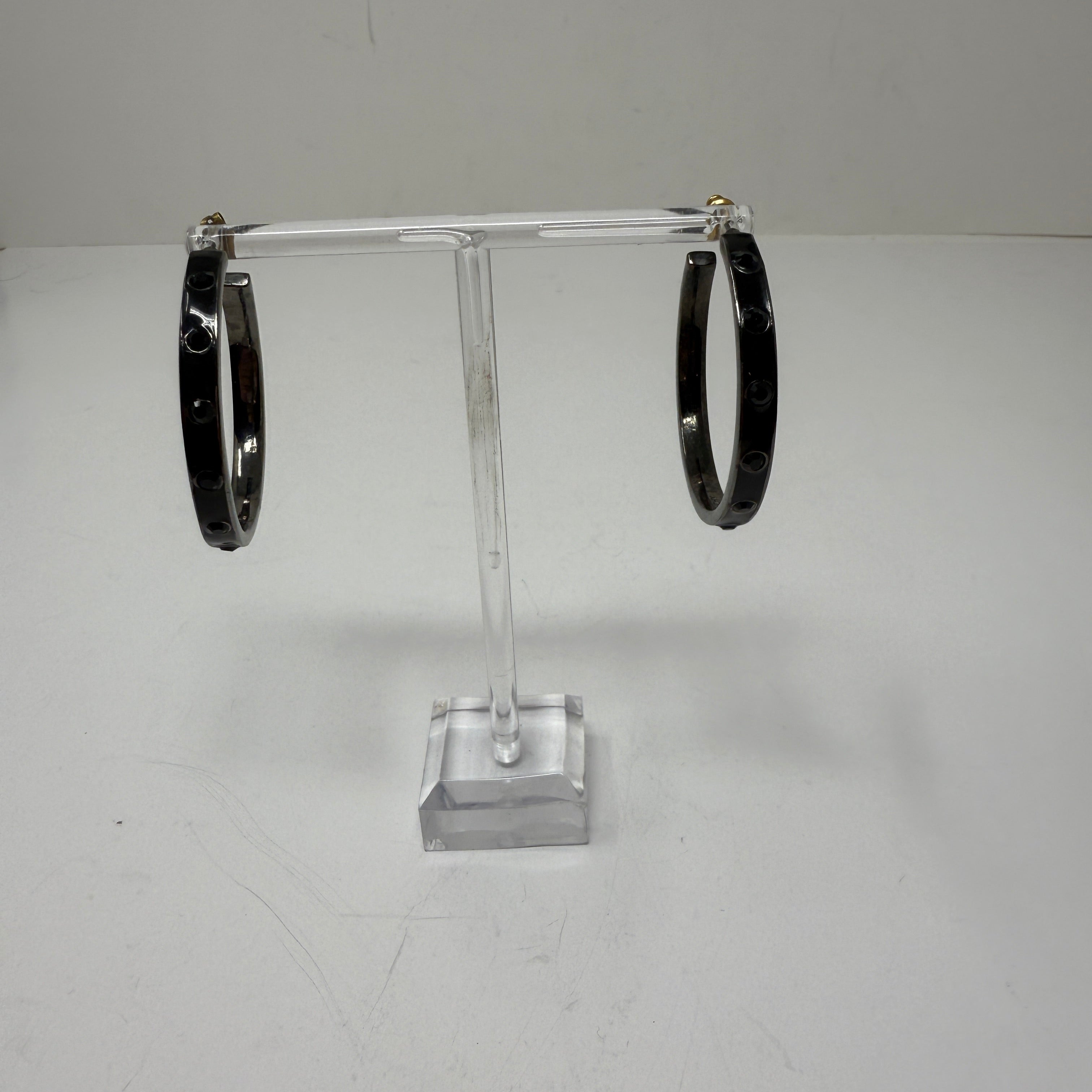 Givenchy Gray Silver Faux Crystal Jewel Hoop Earrings