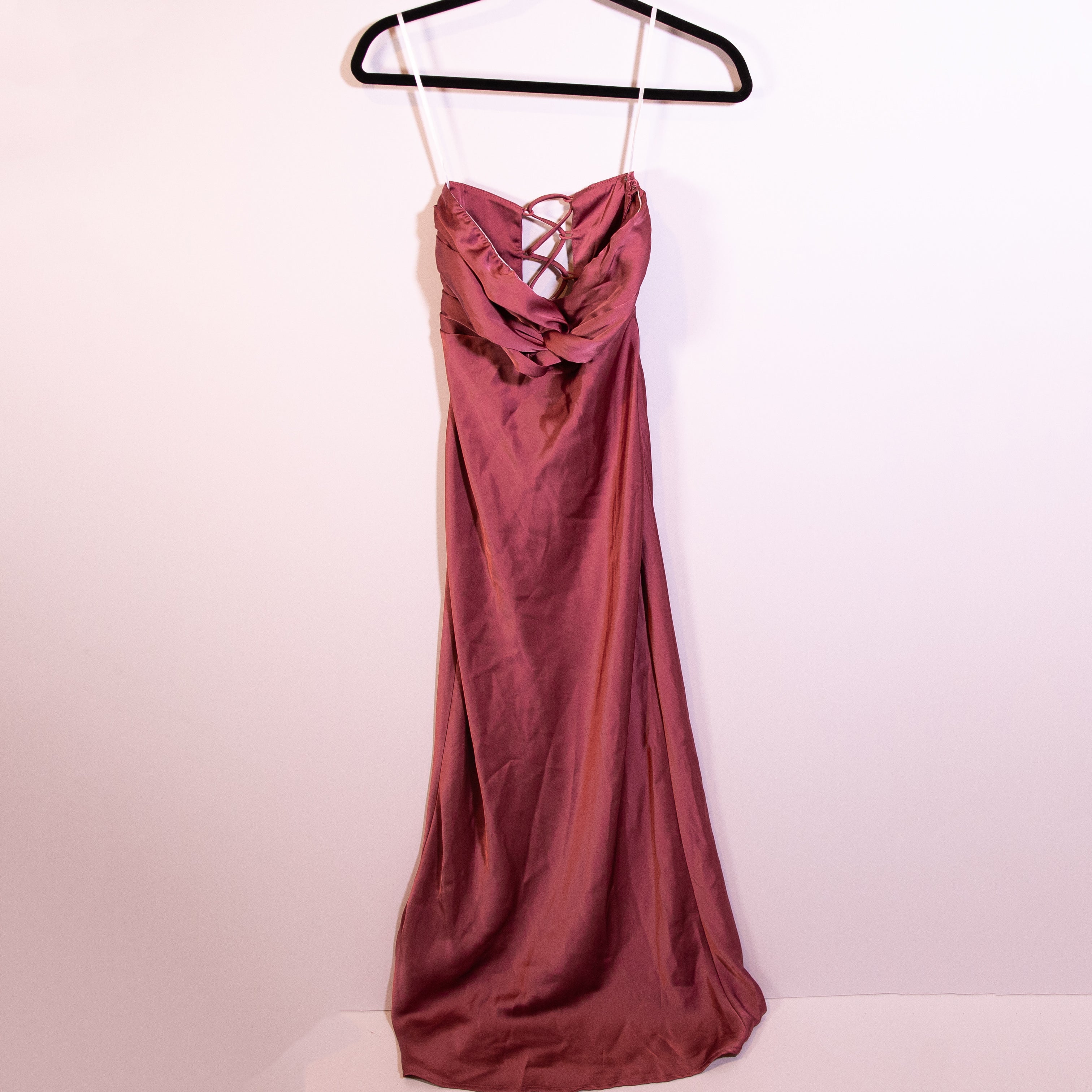 New Hello Molly Your Warmth Twist Bodice Strapless Midi Satin Slip Dress Rose 6