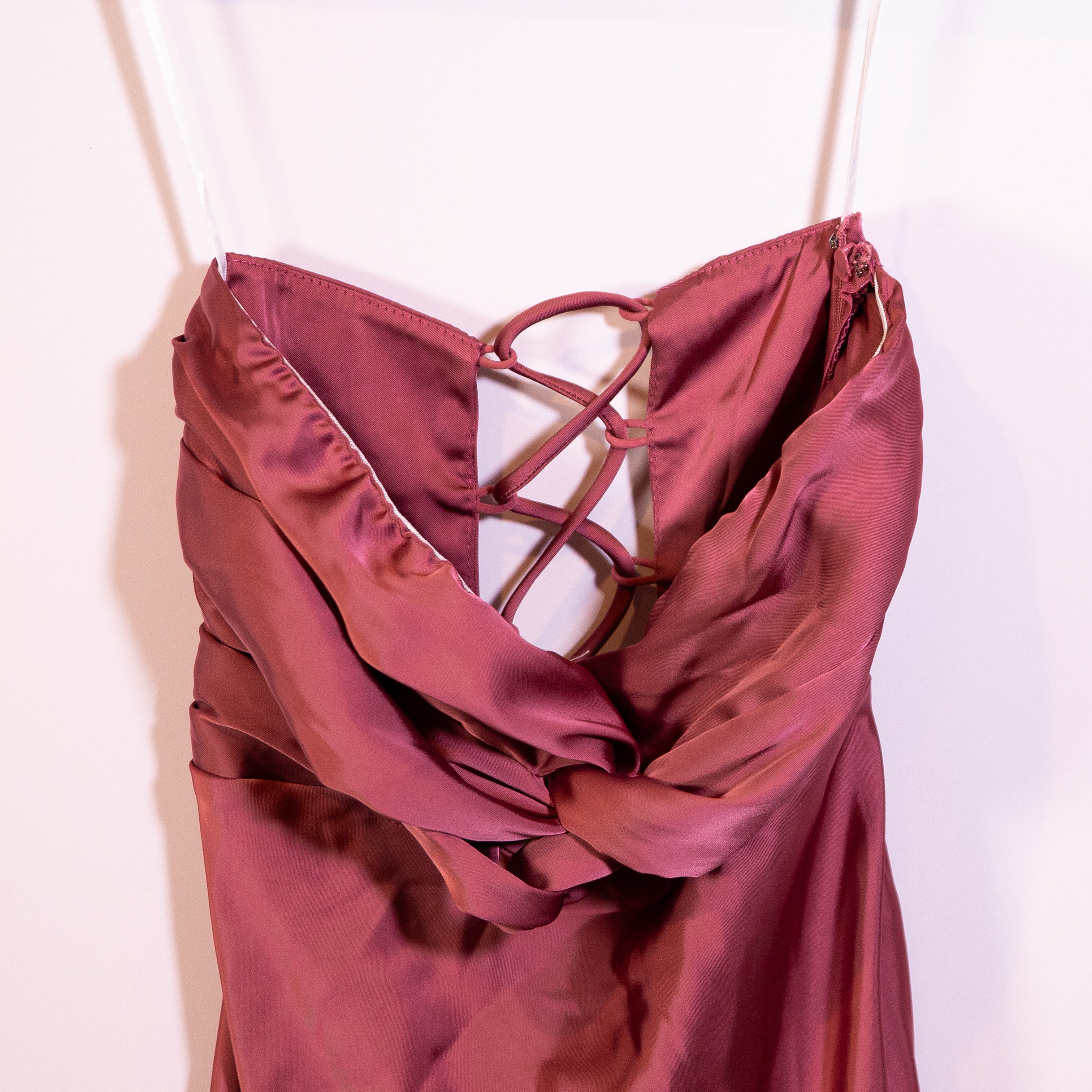 New Hello Molly Your Warmth Twist Bodice Strapless Midi Satin Slip Dress Rose 6