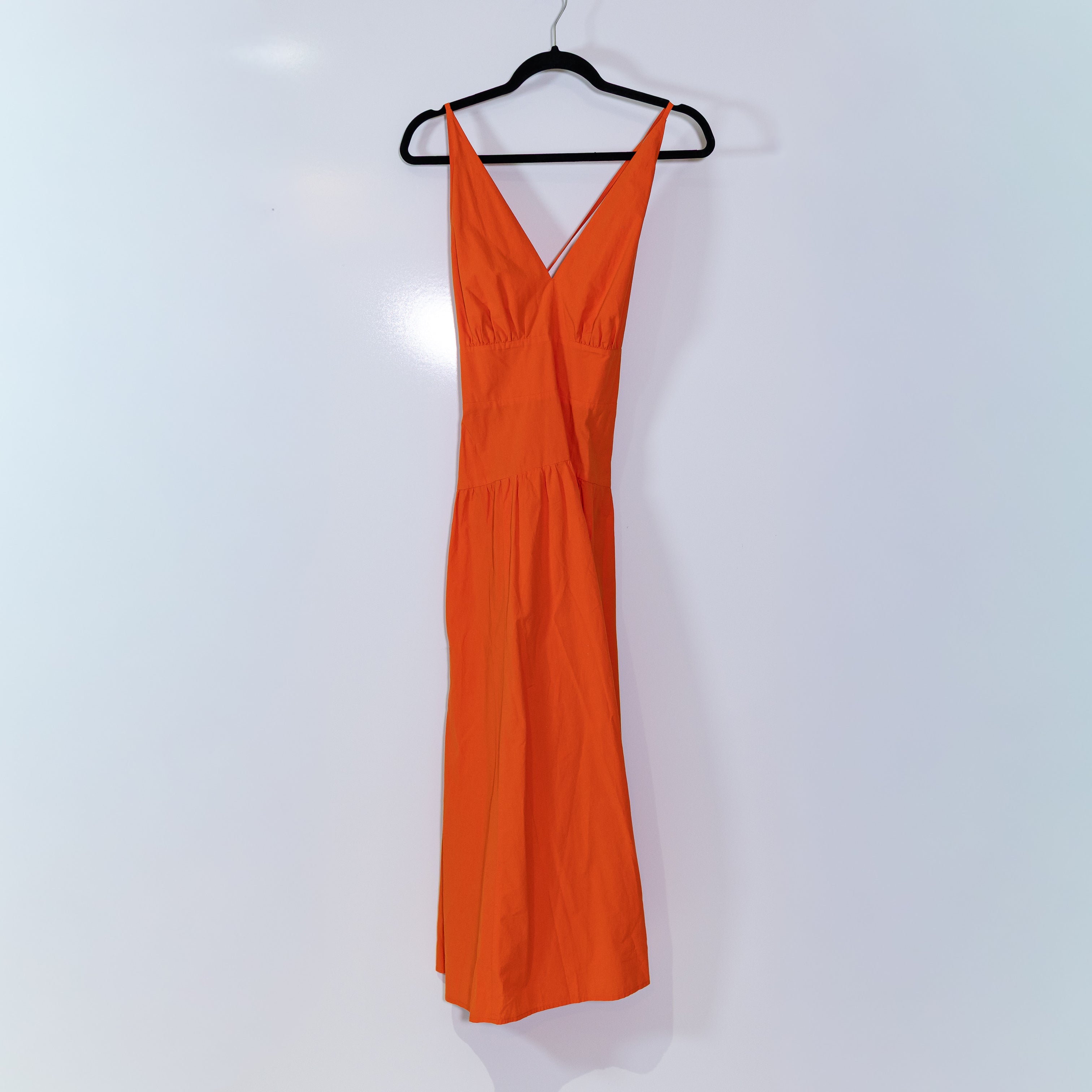 Madewell Smocked Halter Midi Dress In Poplin Cotton Brilliant Tangerine Orange 4