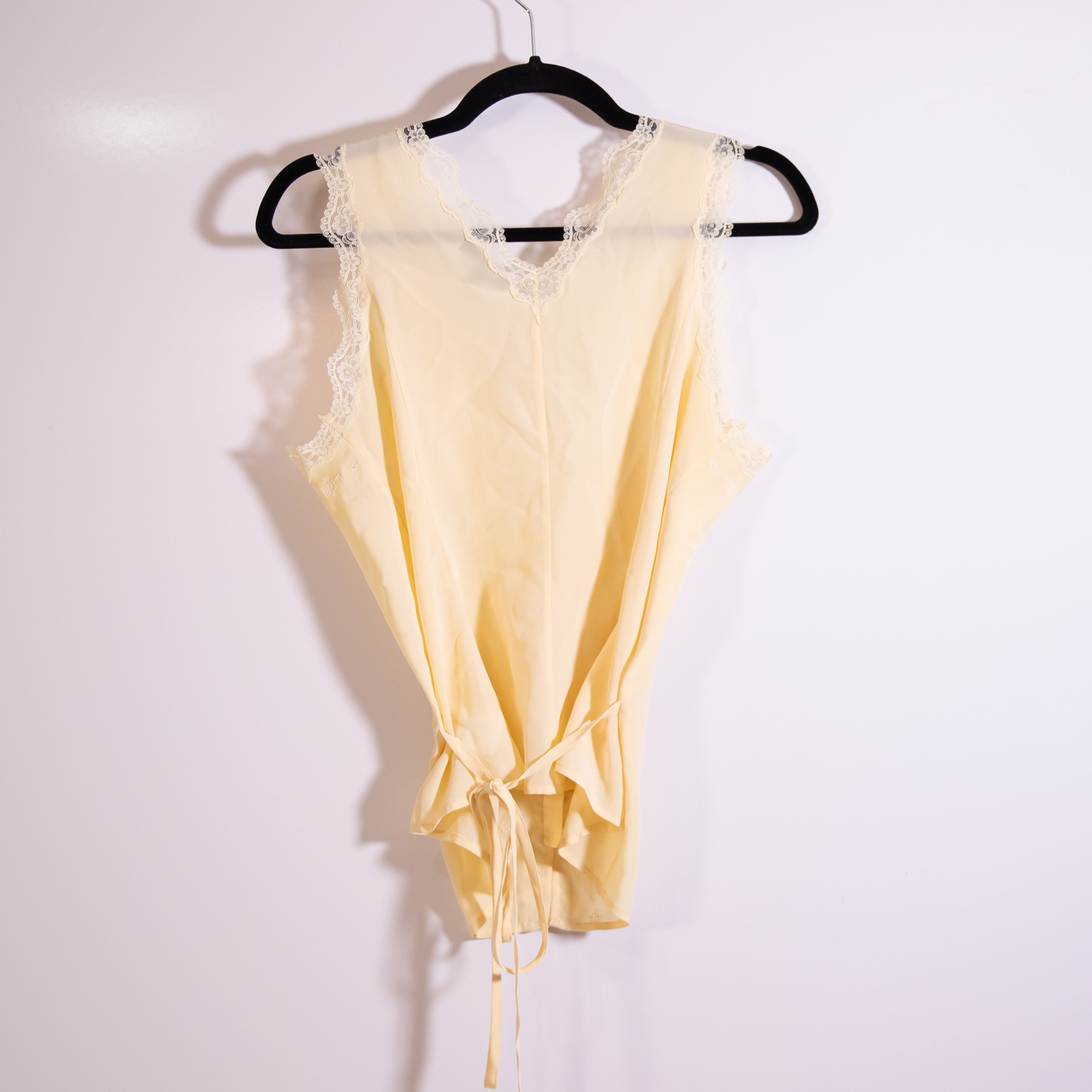 Paige Ancona Silk Chiffon Lace Applique Sleeveless Blouse Tank Top Apricot Dust