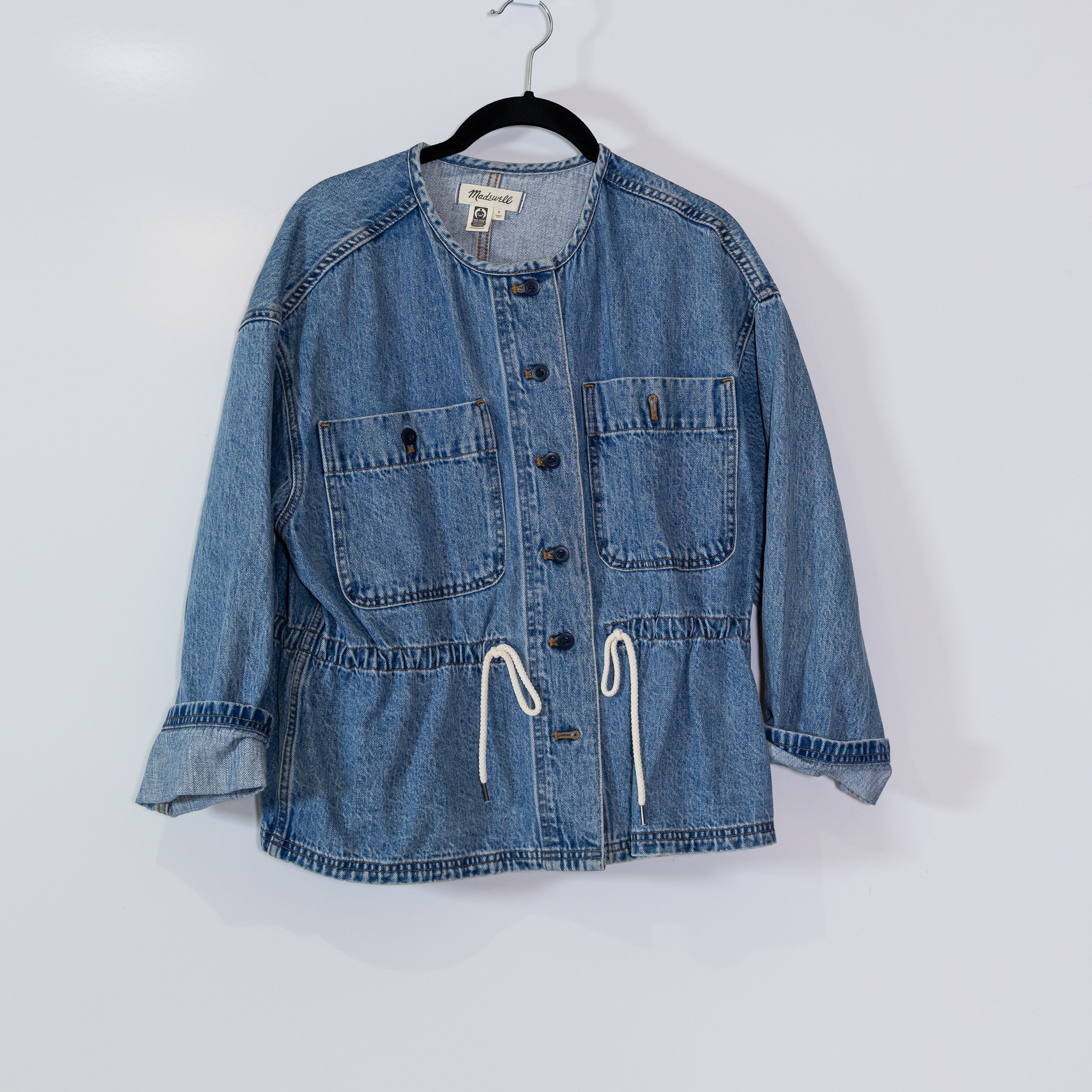 Madewell Denim Jean Cotton Claremont Drawstring Jacket in Saybrook Wash Small