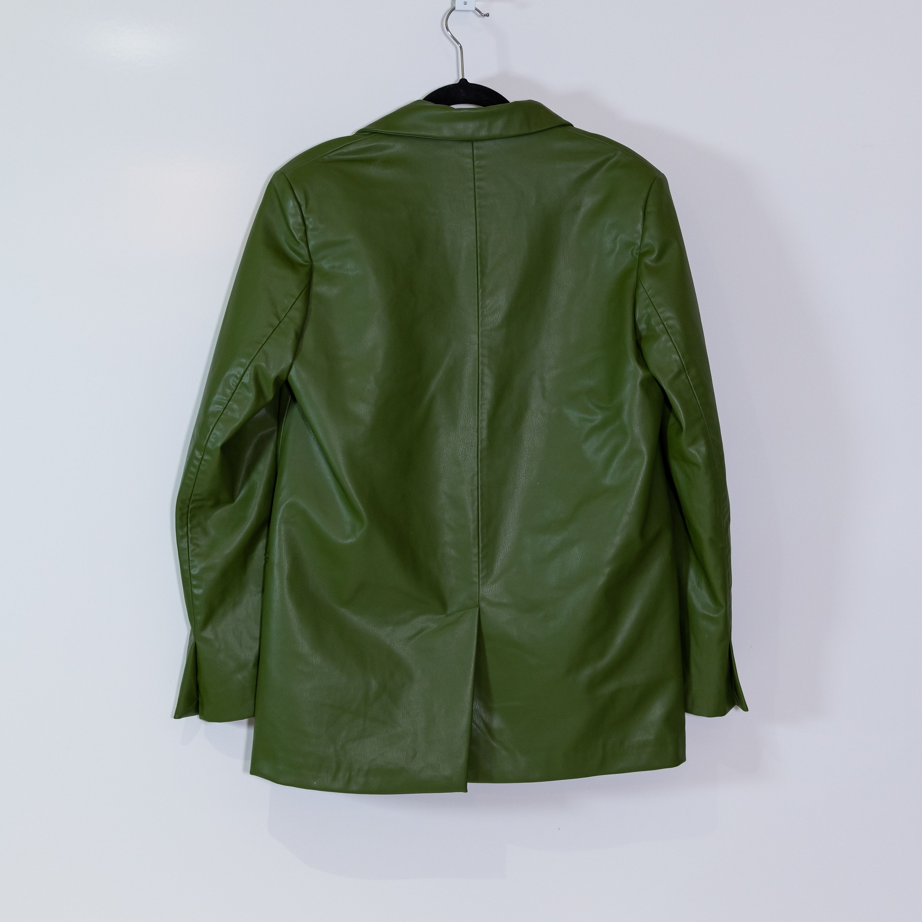 Zara Faux Vegan Leather Collared Two Button Blazer Jacket Green Medium