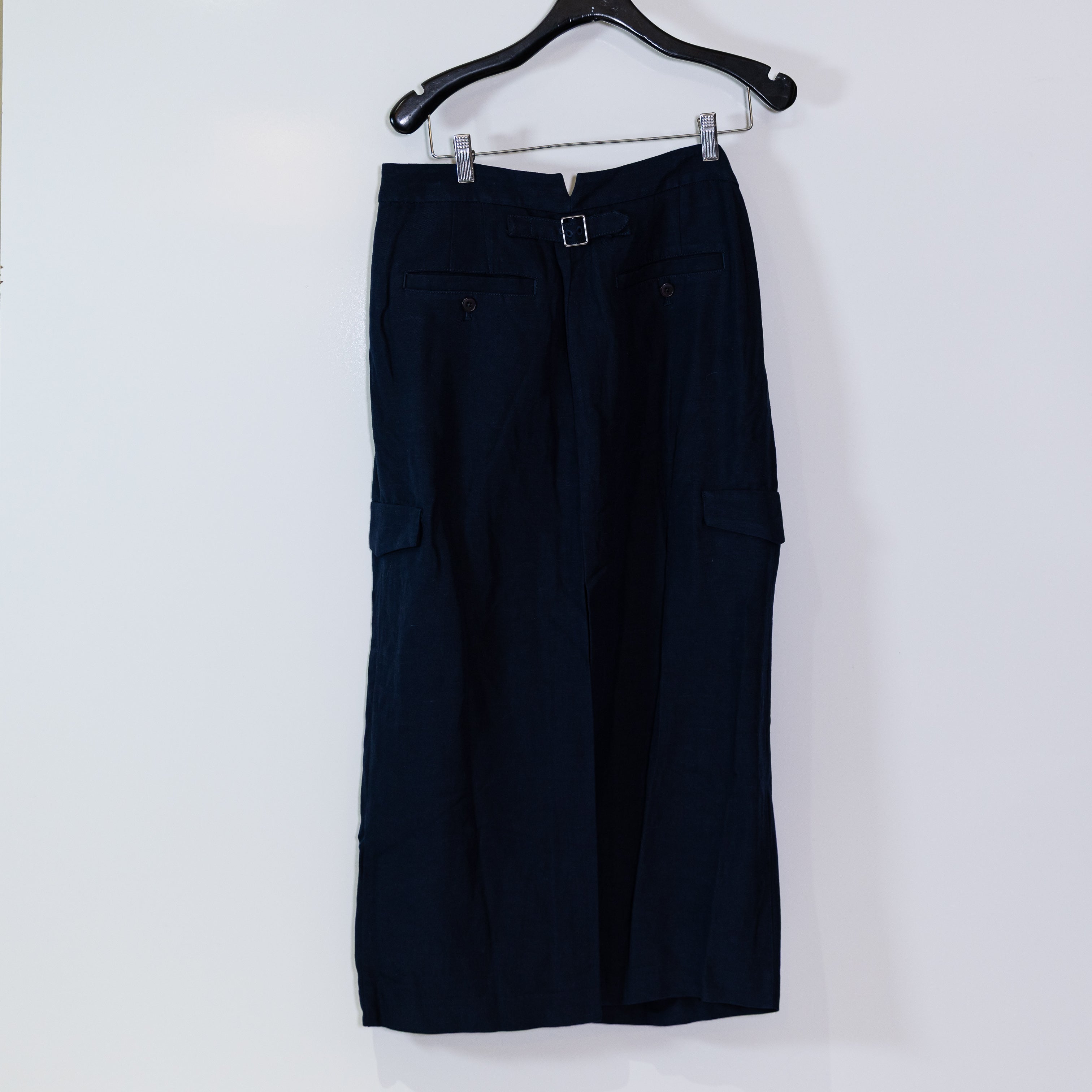 NEW Madewell Pleated High Waist Cargo Linen Blend Midi Skirt Deep Indigo 8