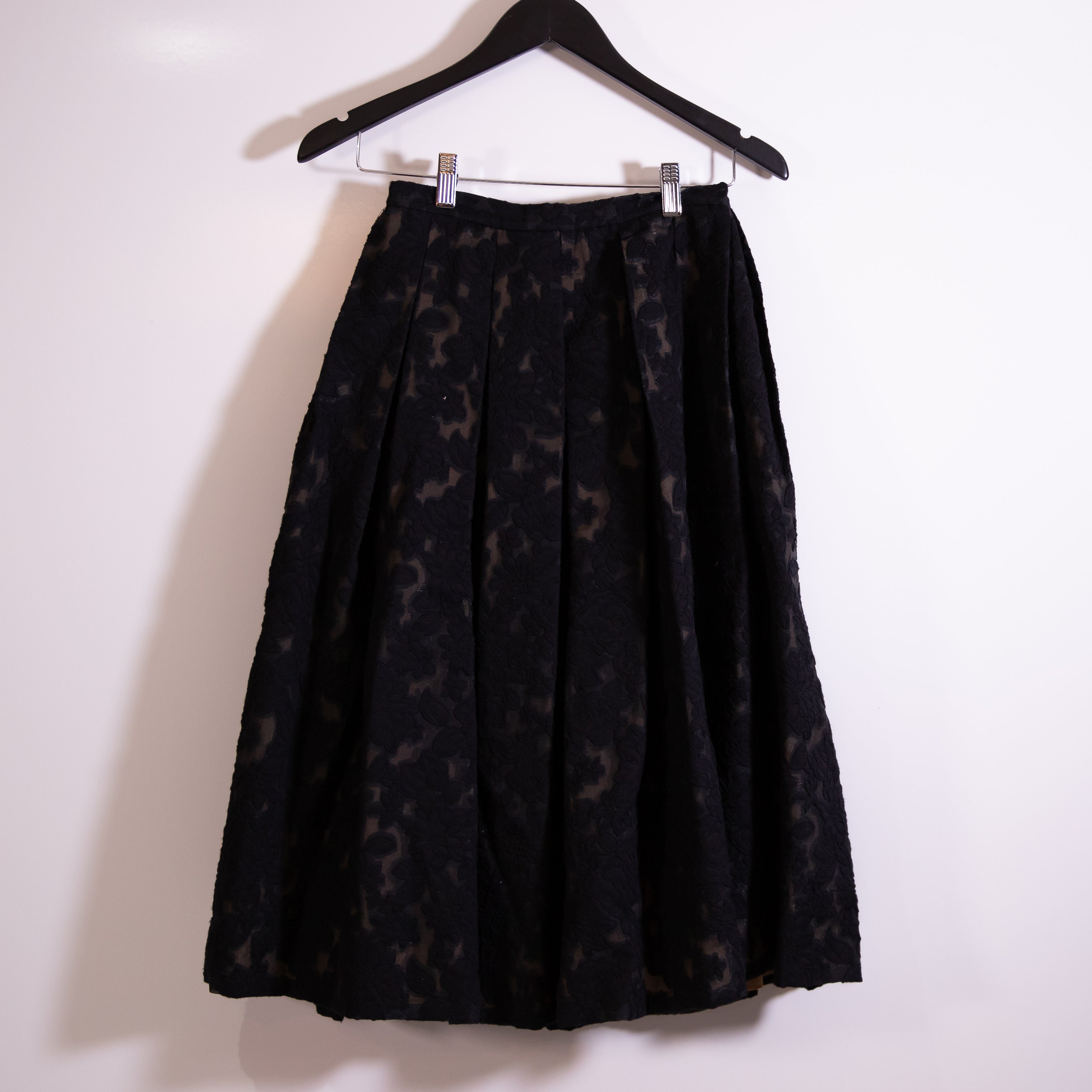 NEW Michael Kors Collection Made In Italy Cotton Silk Allover Floral Skirt Black