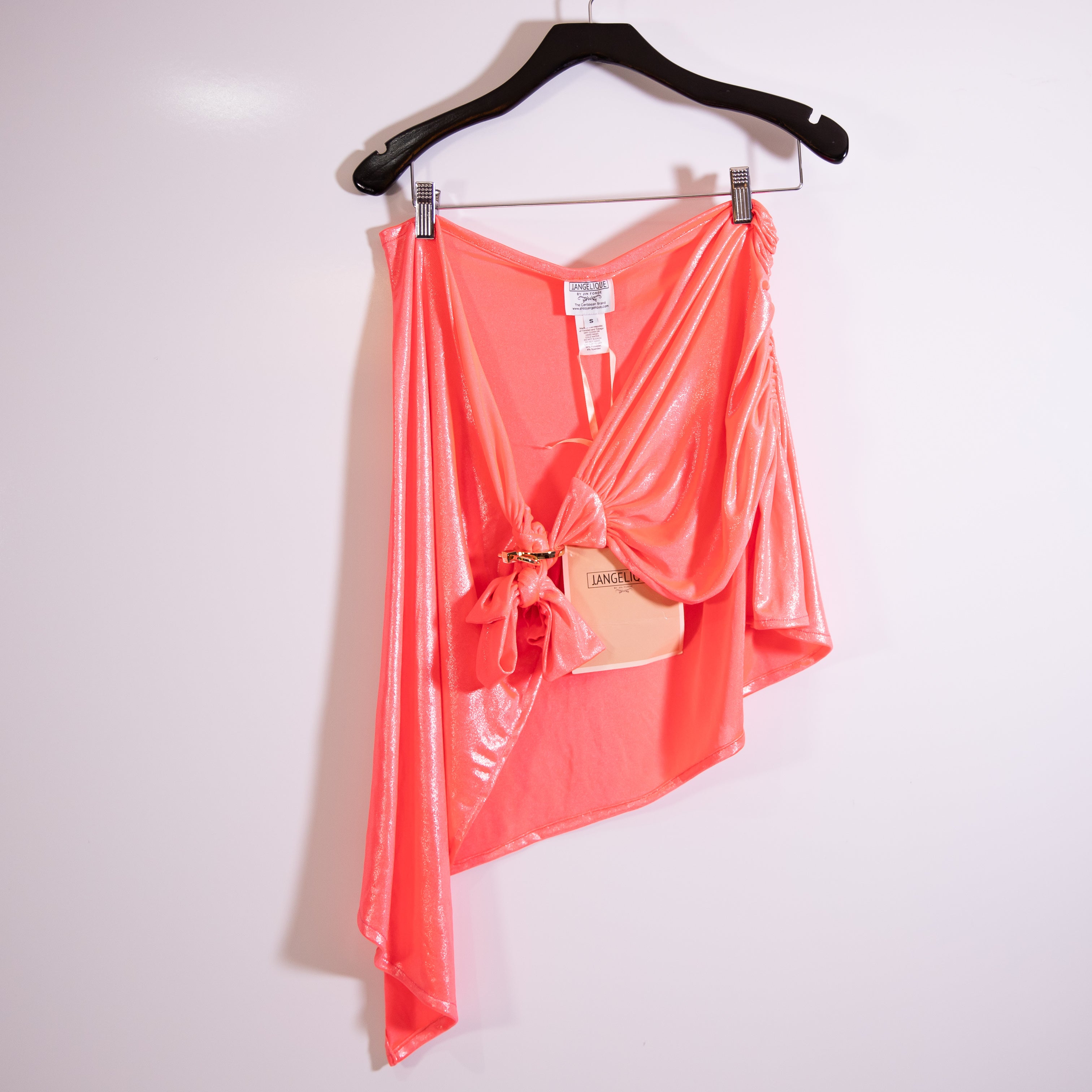 NEW J. Angelique Liquid Metallic Orange Sparkle Two Piece Set Top Midi Skirt S