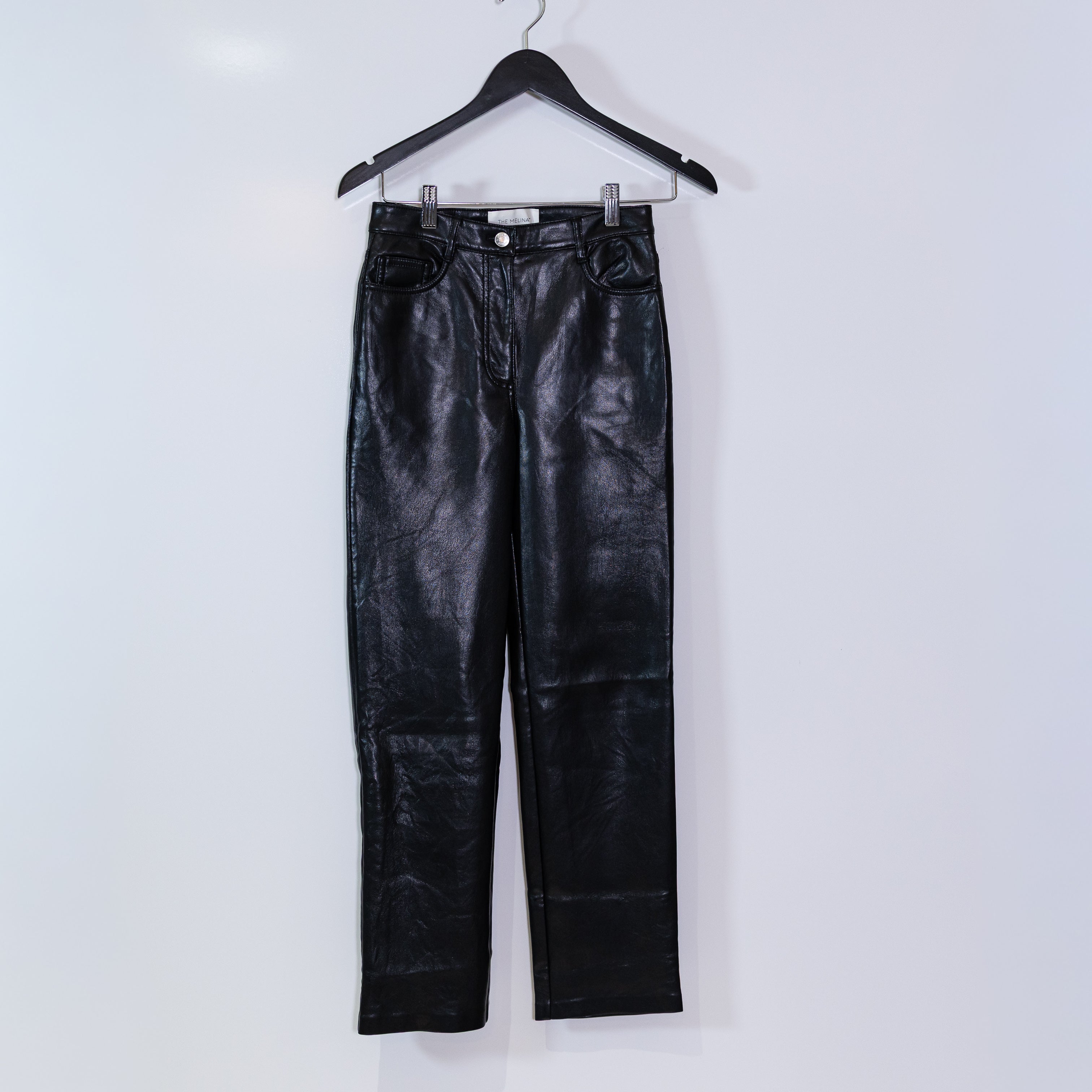 Wilfred Aritzia The Melina Faux Vegan Leather Mid Rise Straight Leg Trouser Pant