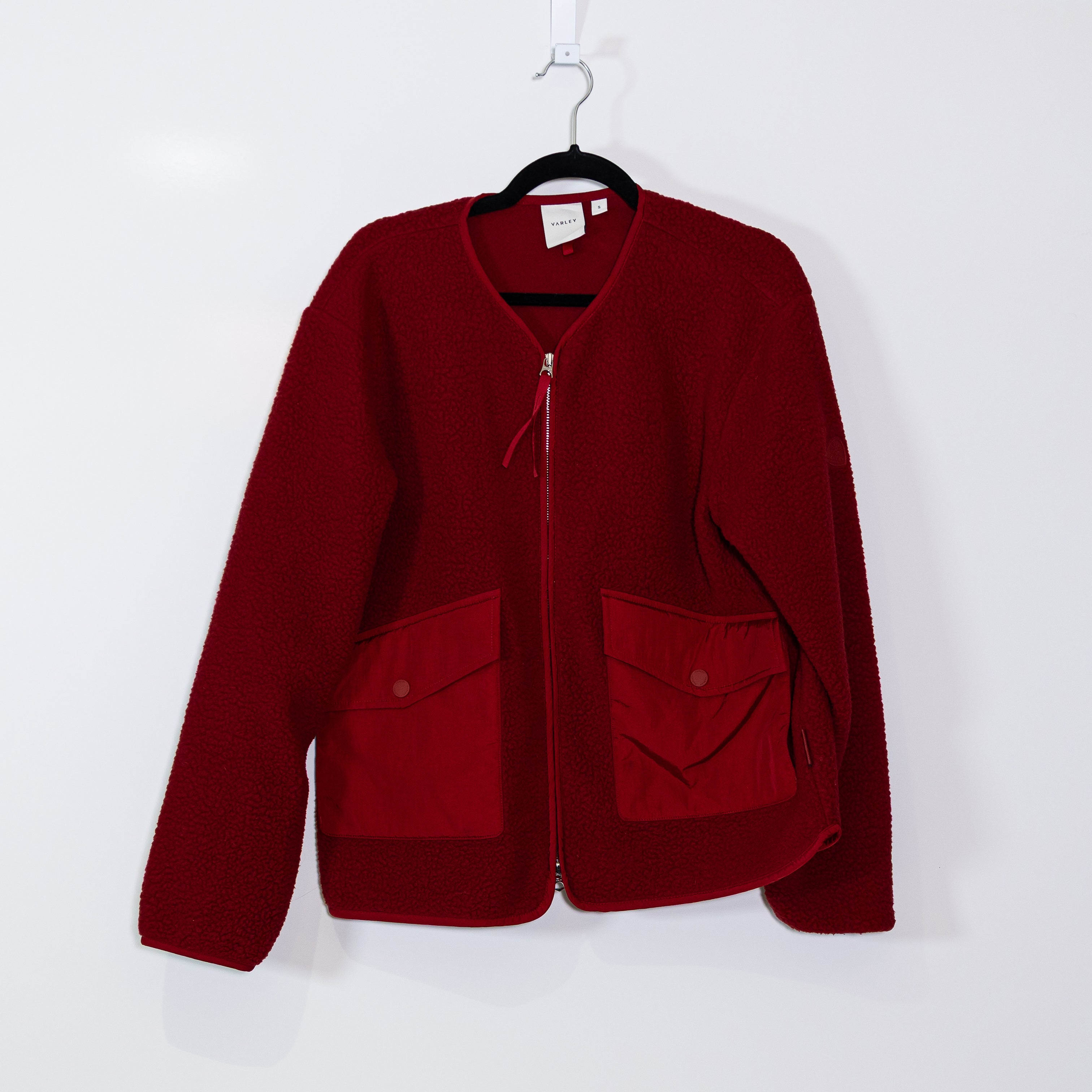 Varley Women's Marina Collarless Fleece Lightweight Full Zip Jacket Red Dahlia S
