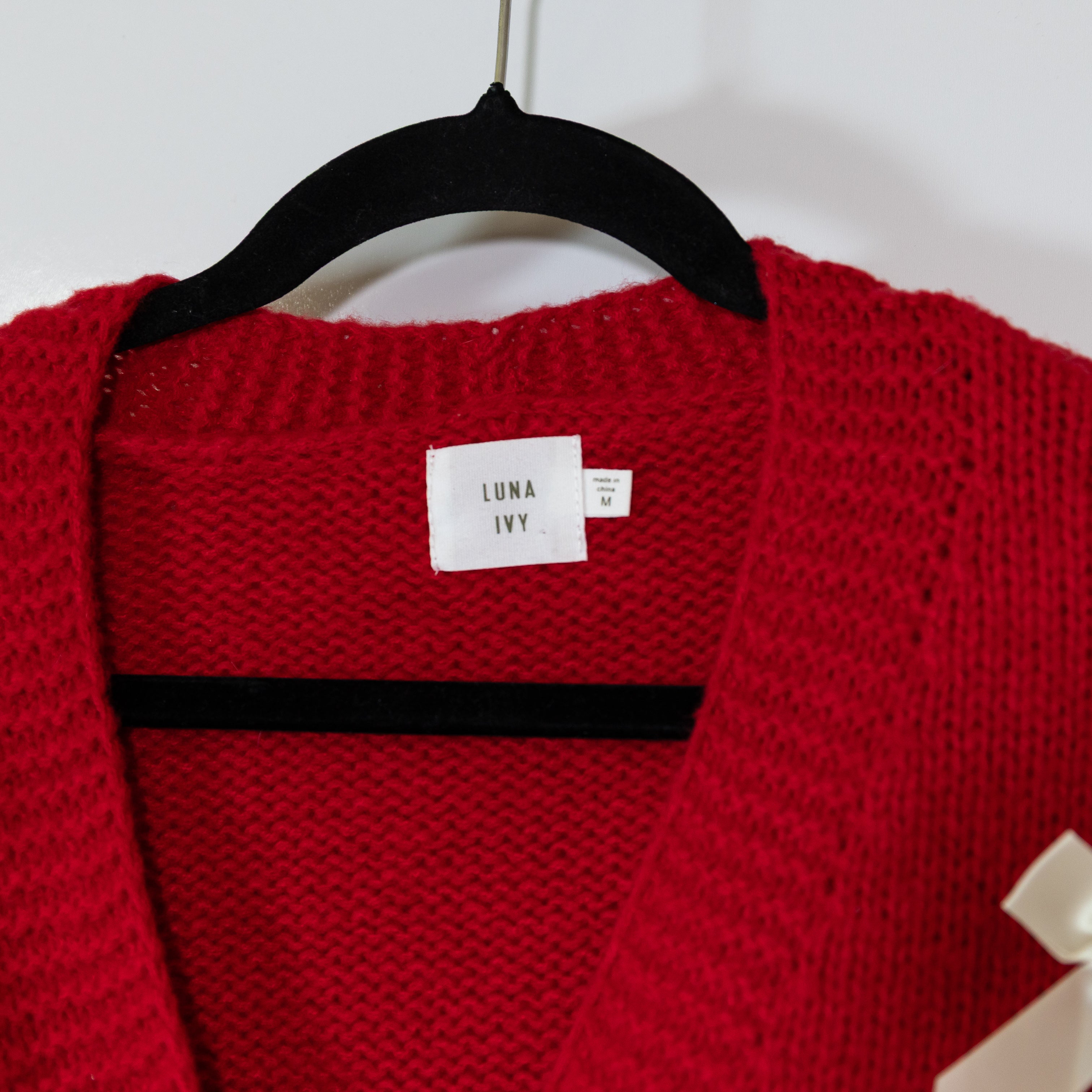 Luna Ivy Knit Stretch Button Front Satin Bow Embellished Cardigan Sweater Red M