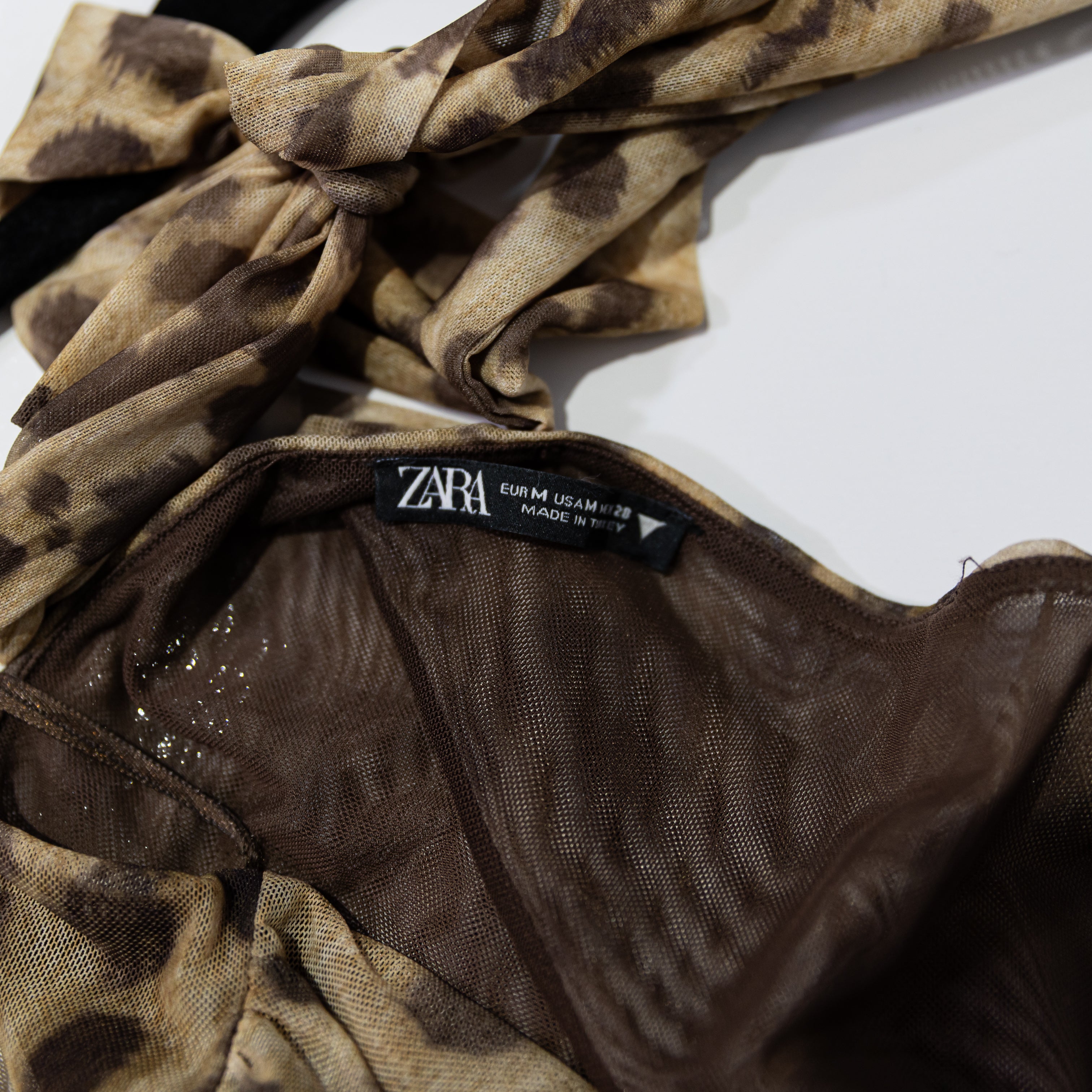 Zara Cheetah Leopard Animal Print Pattern Mesh Tube Tank Top Neck Wrap Medium