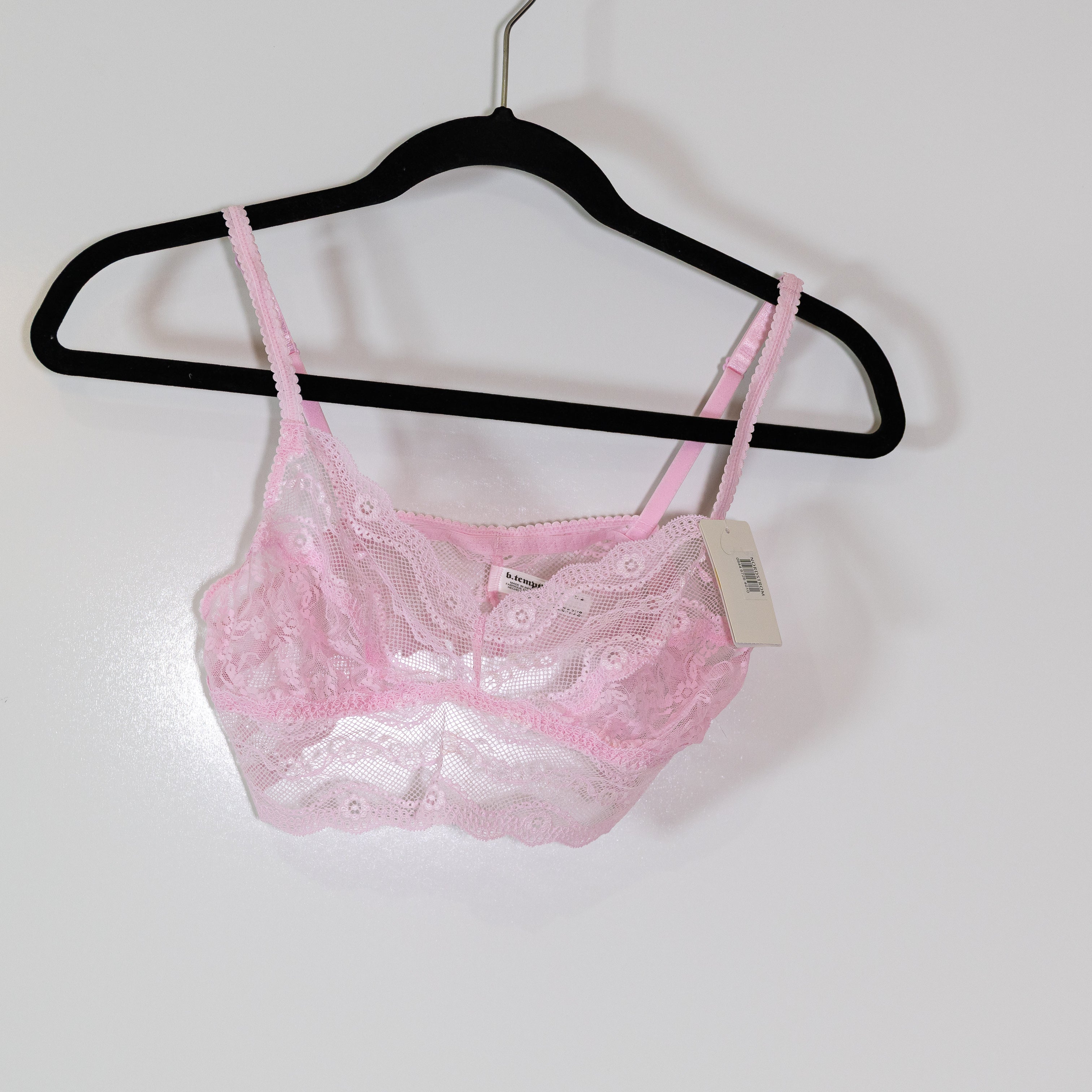 NEW B. Tempt'd By Wacoal Sheer Mesh Bra Bralette Lingerie Pink Medium