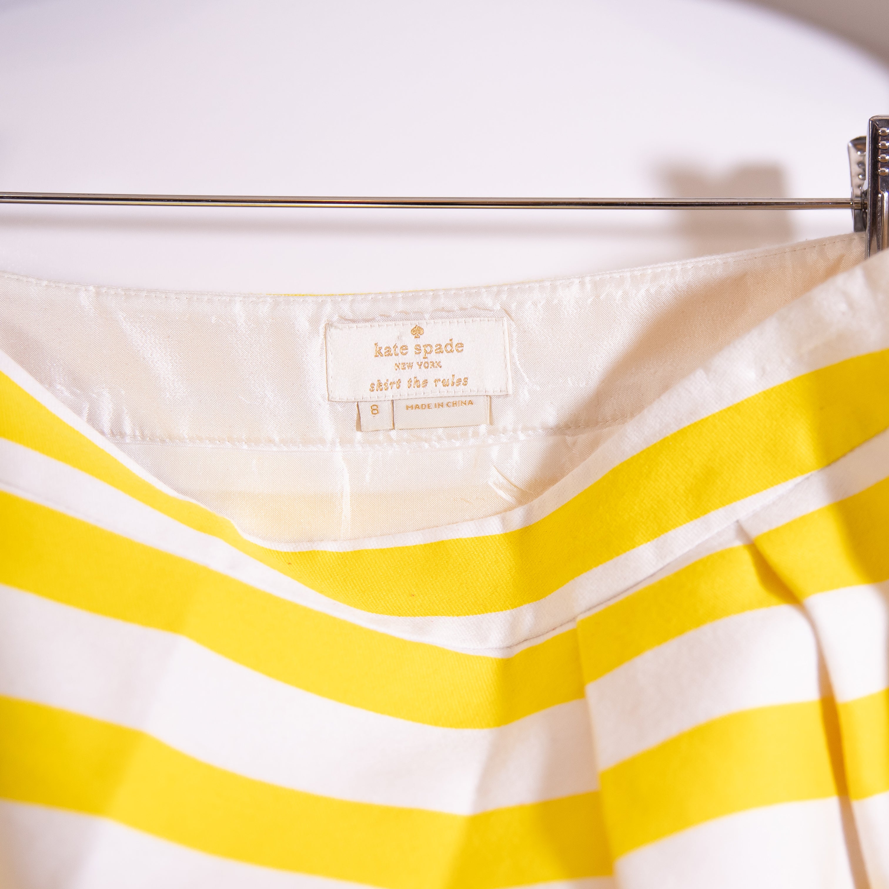 Kate Spade Cotton Silk Yellow White Stripe Print Pattern Mini Skirt 8