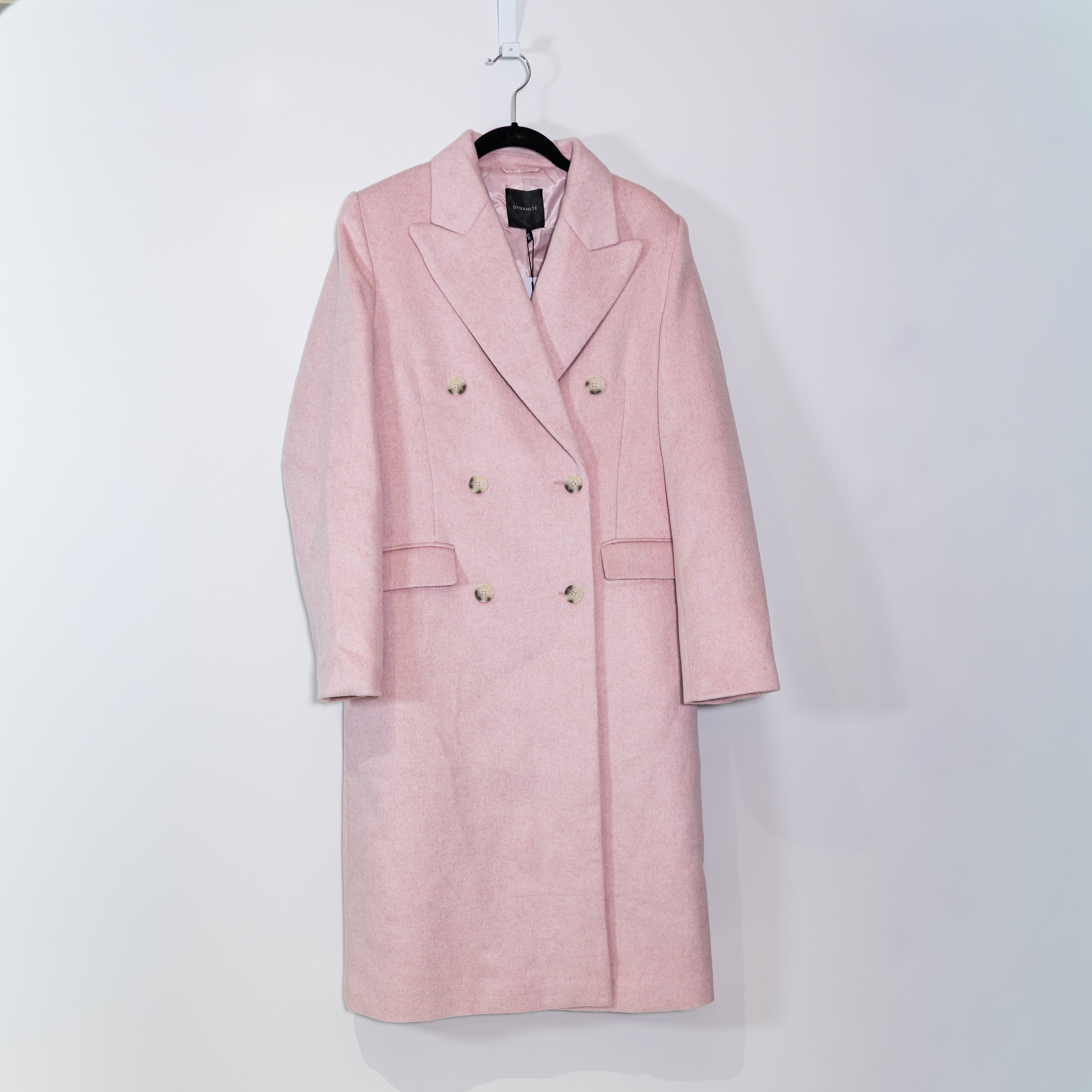NEW Dynamite Manteau Wool Double Breasted Pea Coat Jacket Light Pink Melange S