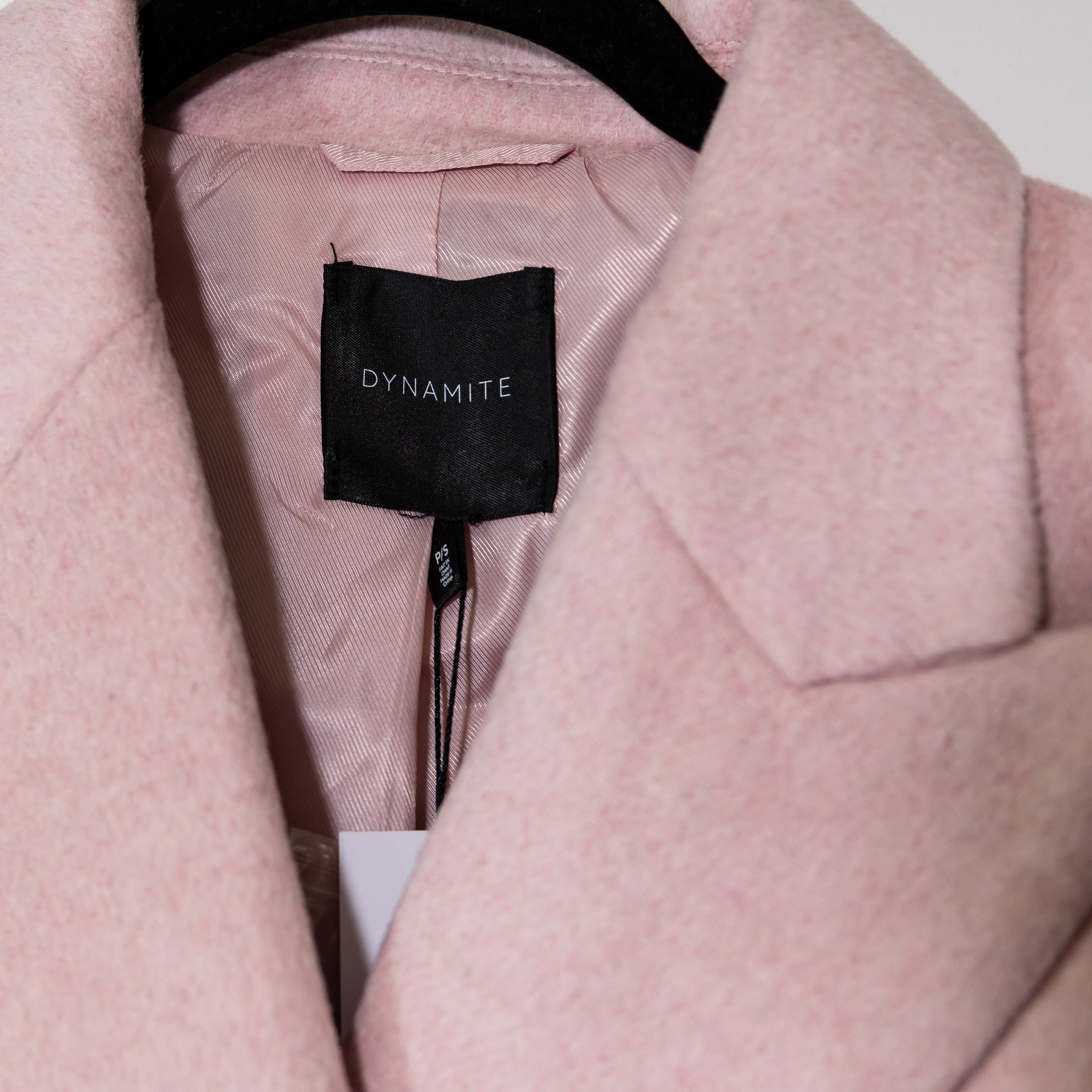NEW Dynamite Manteau Wool Double Breasted Pea Coat Jacket Light Pink Melange S