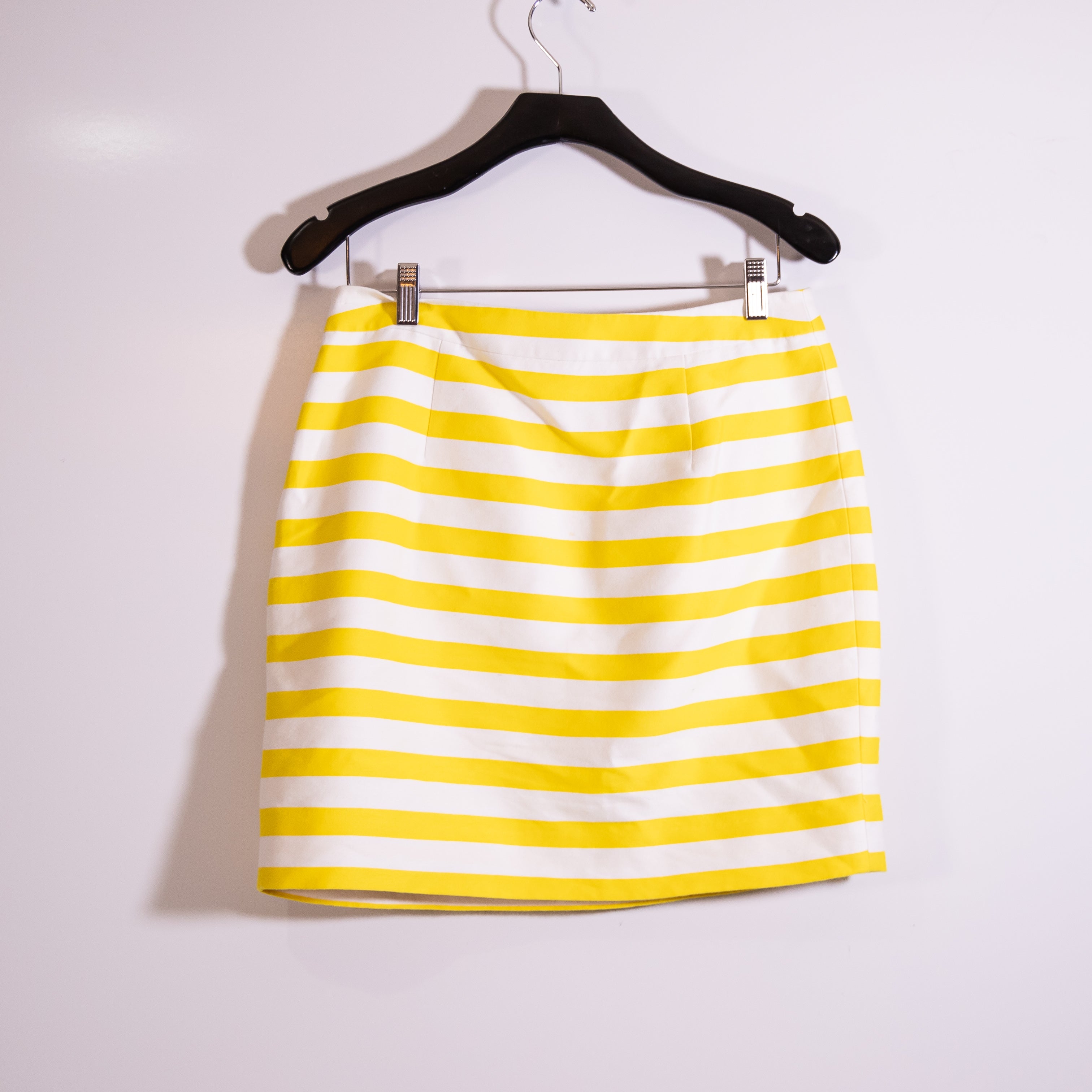 Kate Spade Cotton Silk Yellow White Stripe Print Pattern Mini Skirt 8