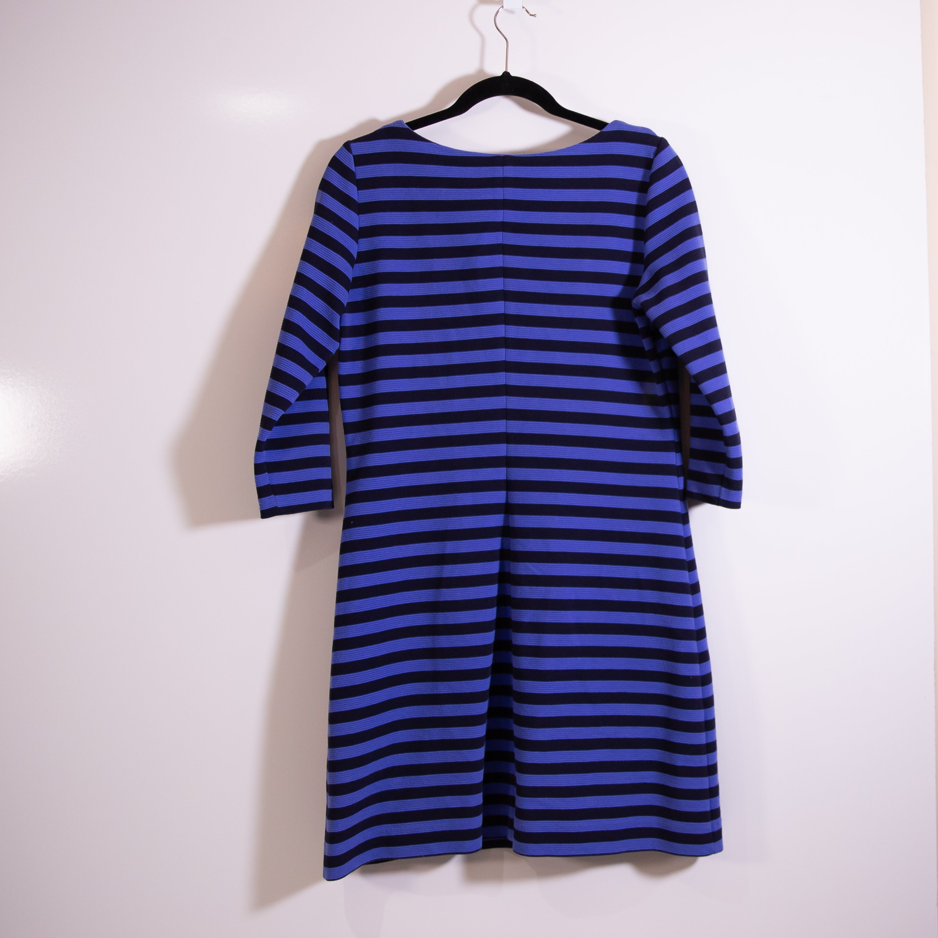 Lilly Pulitzer Charlene Cotton Blend Ribbed Knit Ottoman Navy Stripe Dress M