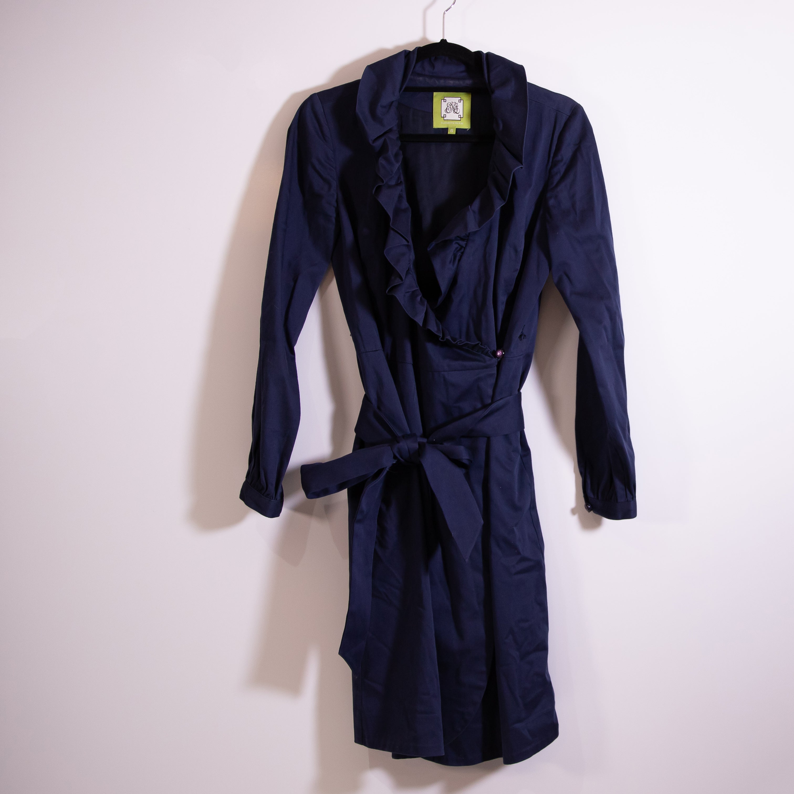 Elizabeth McKay Scotland Cotton Poplin Stretch Ruffle Mini Dress Navy Blue 6