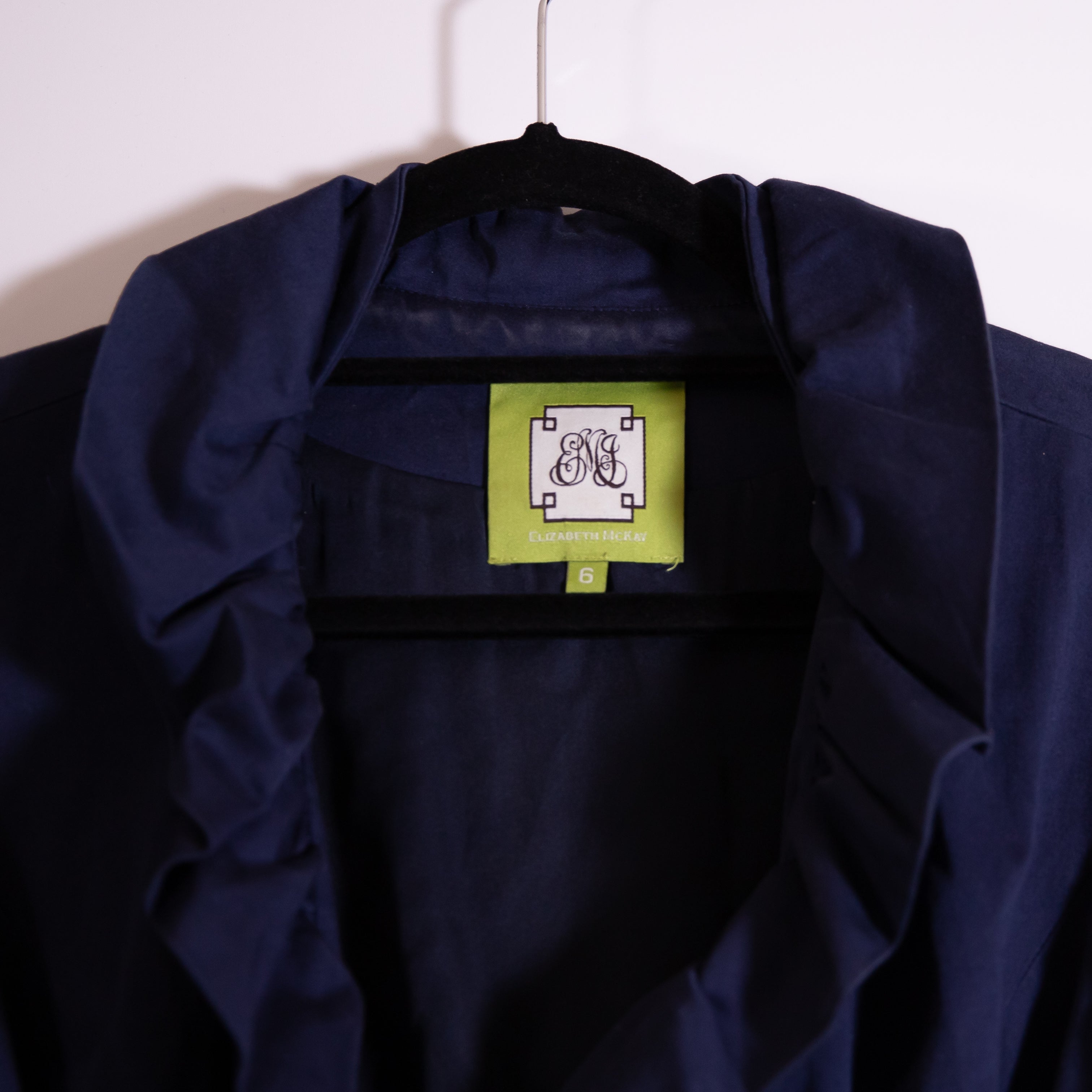 Elizabeth McKay Scotland Cotton Poplin Stretch Ruffle Mini Dress Navy Blue 6