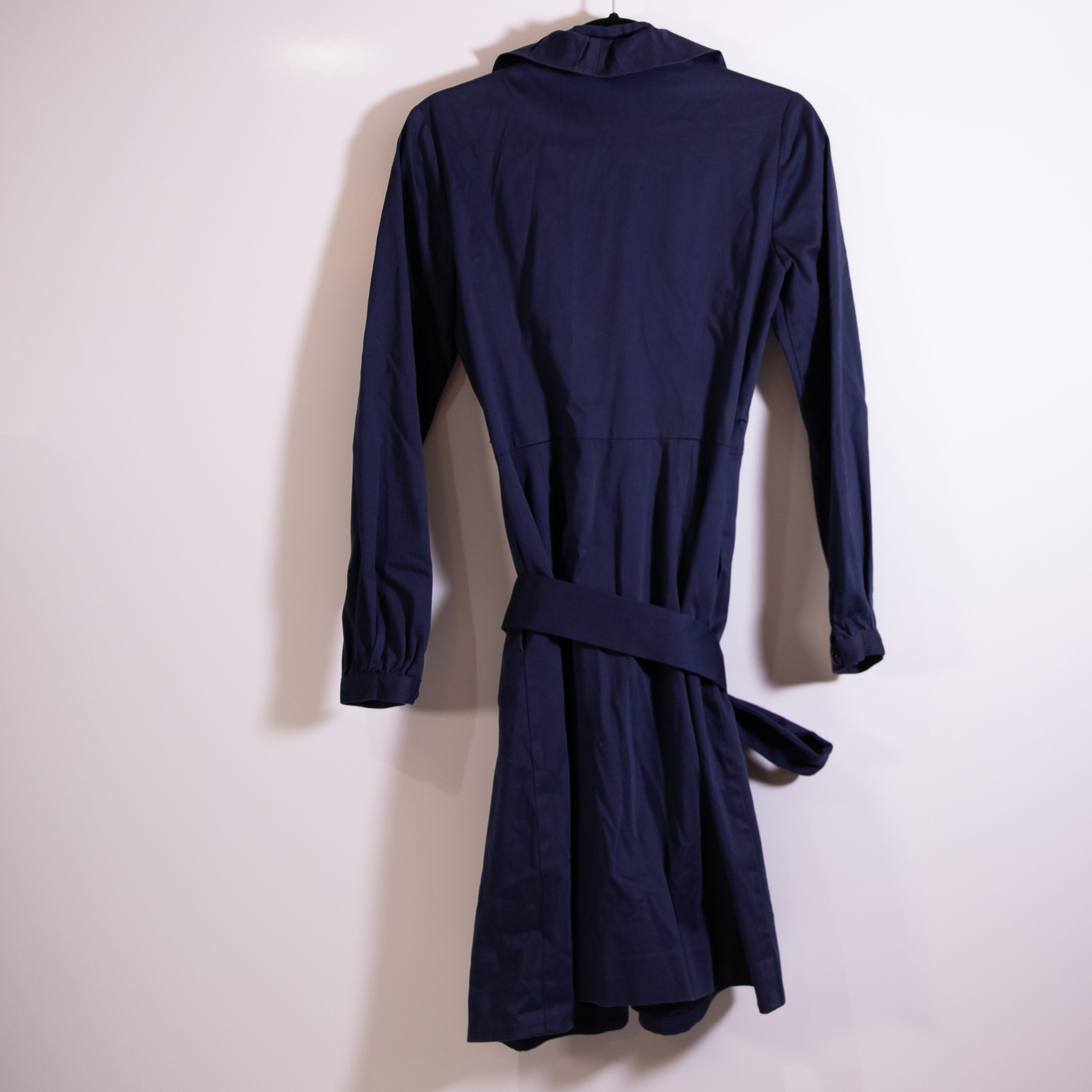 Elizabeth McKay Scotland Cotton Poplin Stretch Ruffle Mini Dress Navy Blue 6