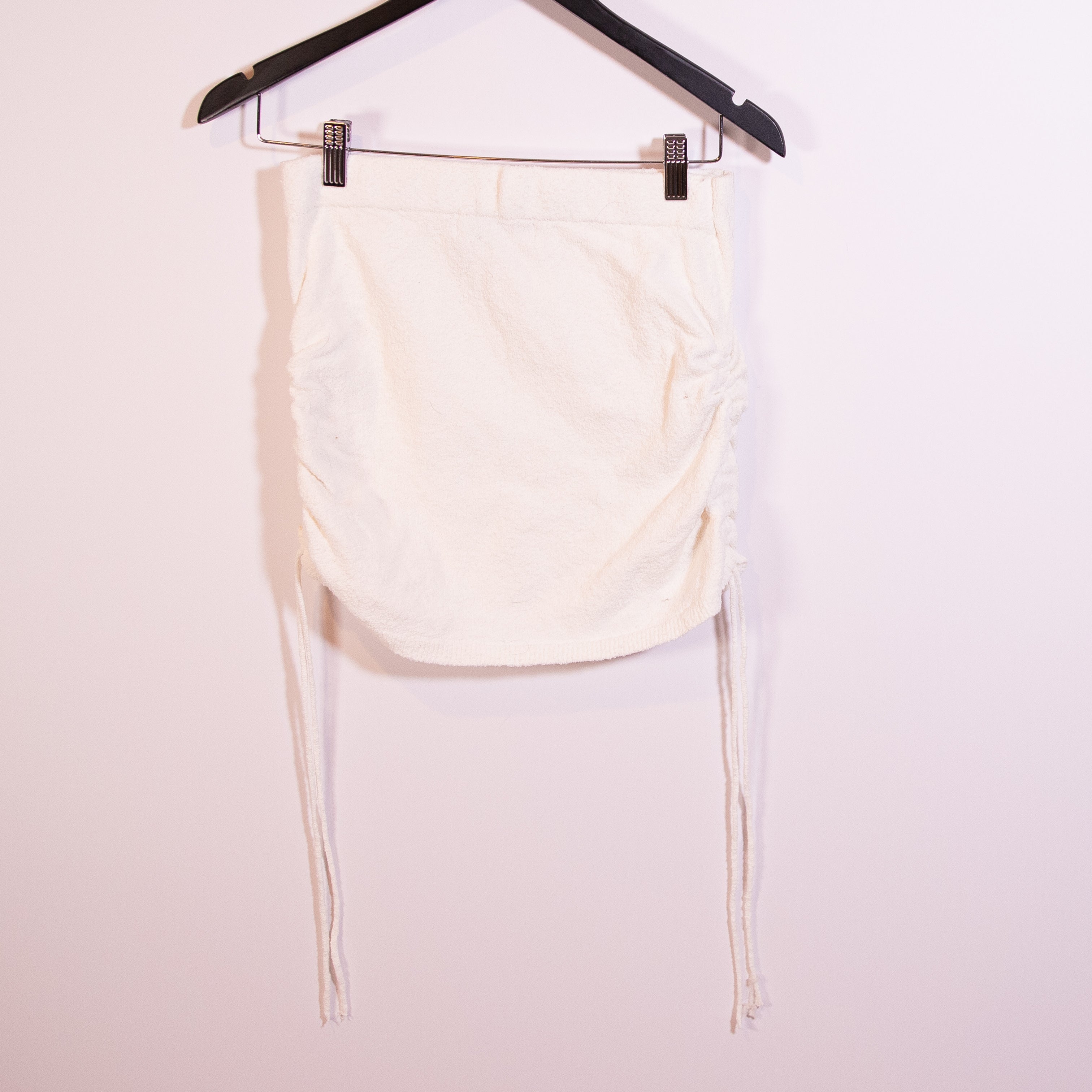 Free People Beach Cotton Blend Knit Stretch Ruched Tie Side Mini Sweater Skirt