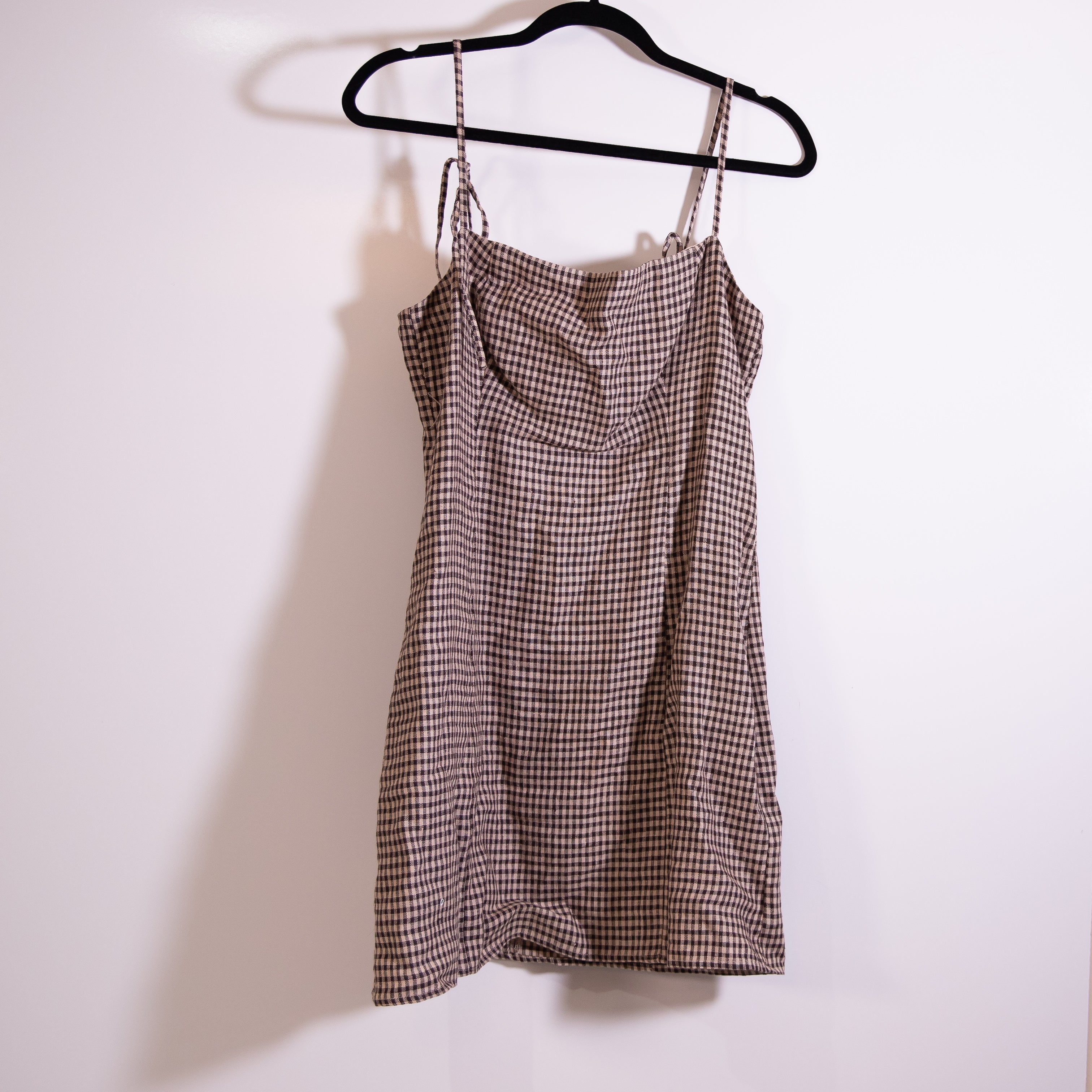 Reformation Tovianna Linen Square Neck Brown Houndstooth Tartine Mini Dress 8