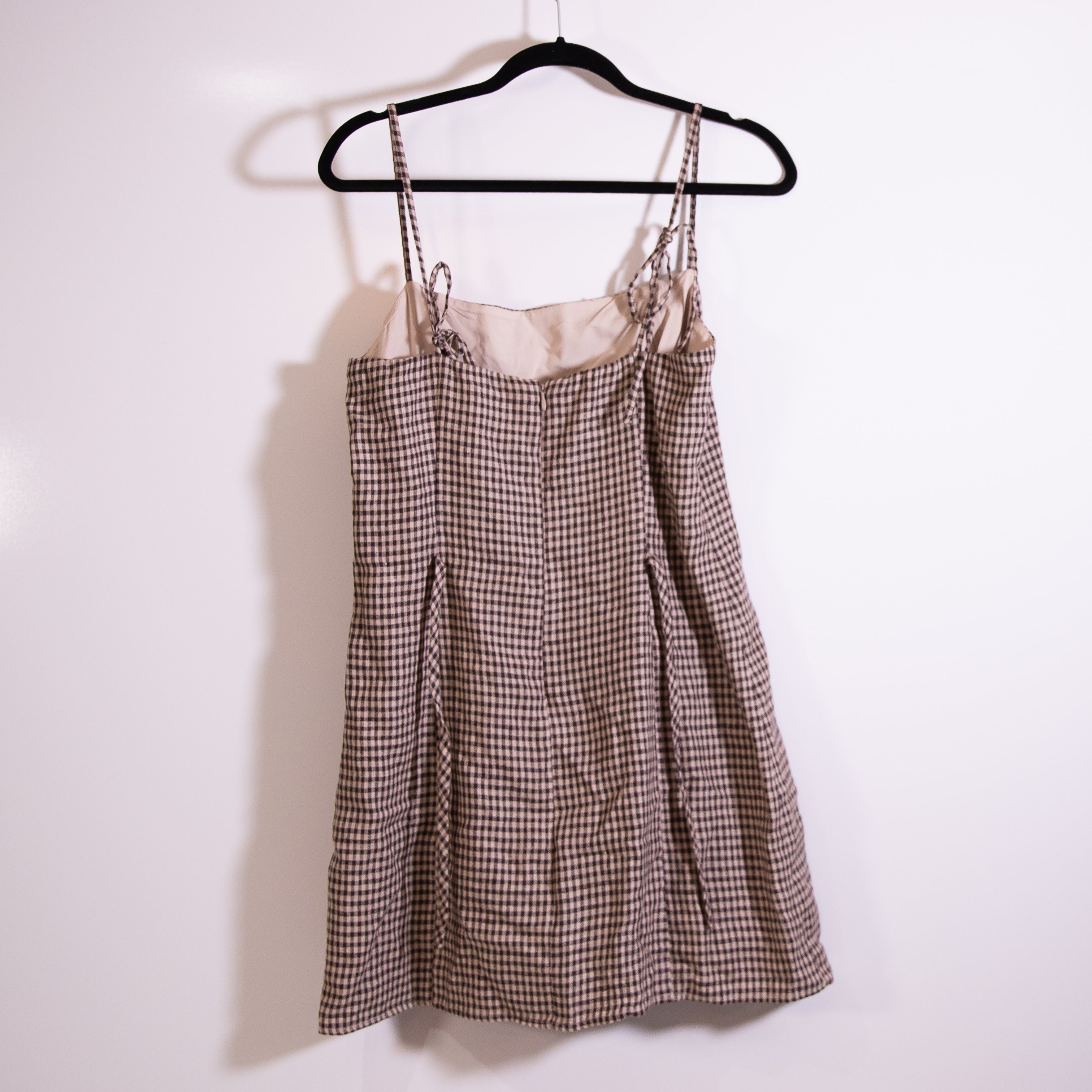 Reformation Tovianna Linen Square Neck Brown Houndstooth Tartine Mini Dress 8
