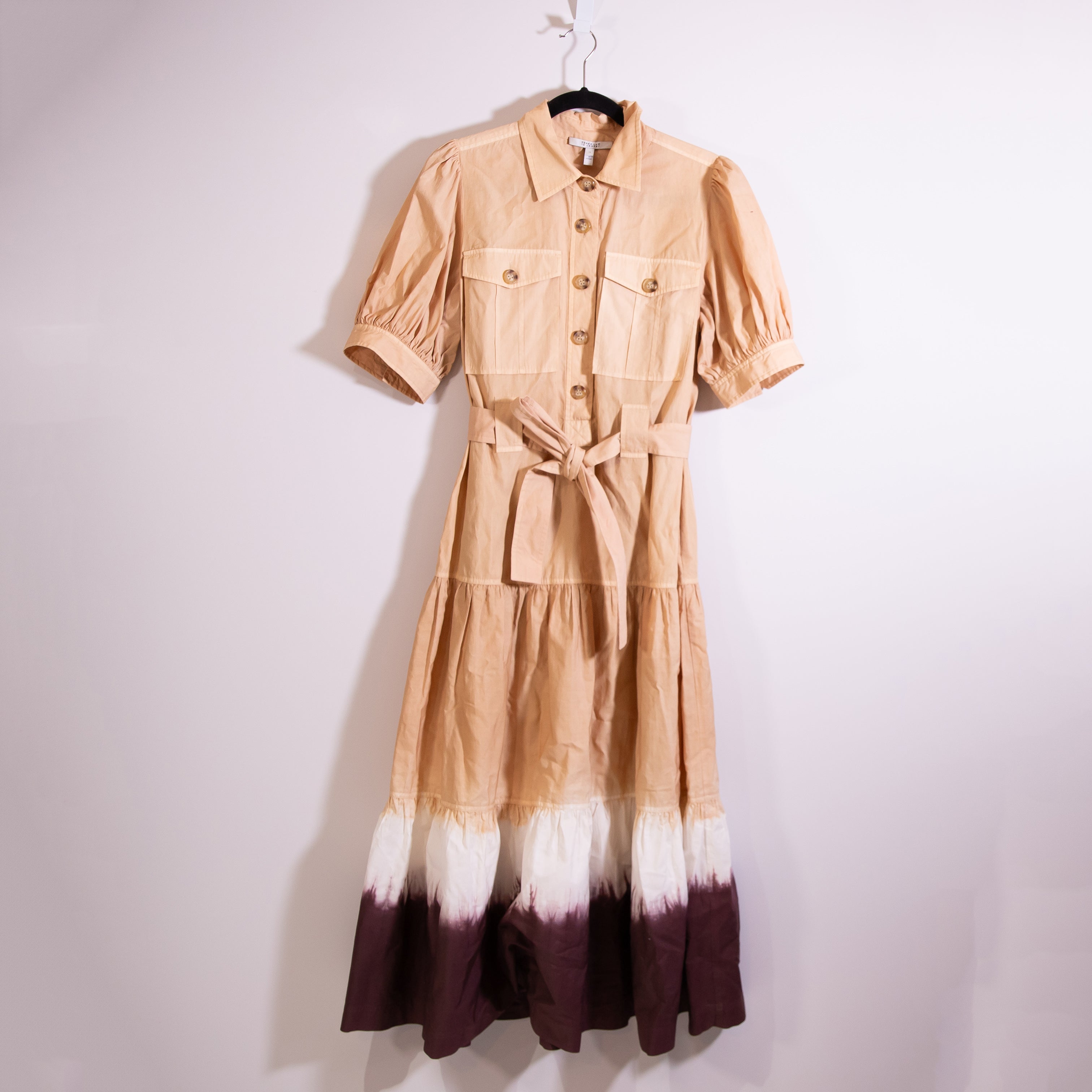 Derek Lam 10 Crosby Buffy Tie Dye Utility Cotton Button Front Midi Dress 10