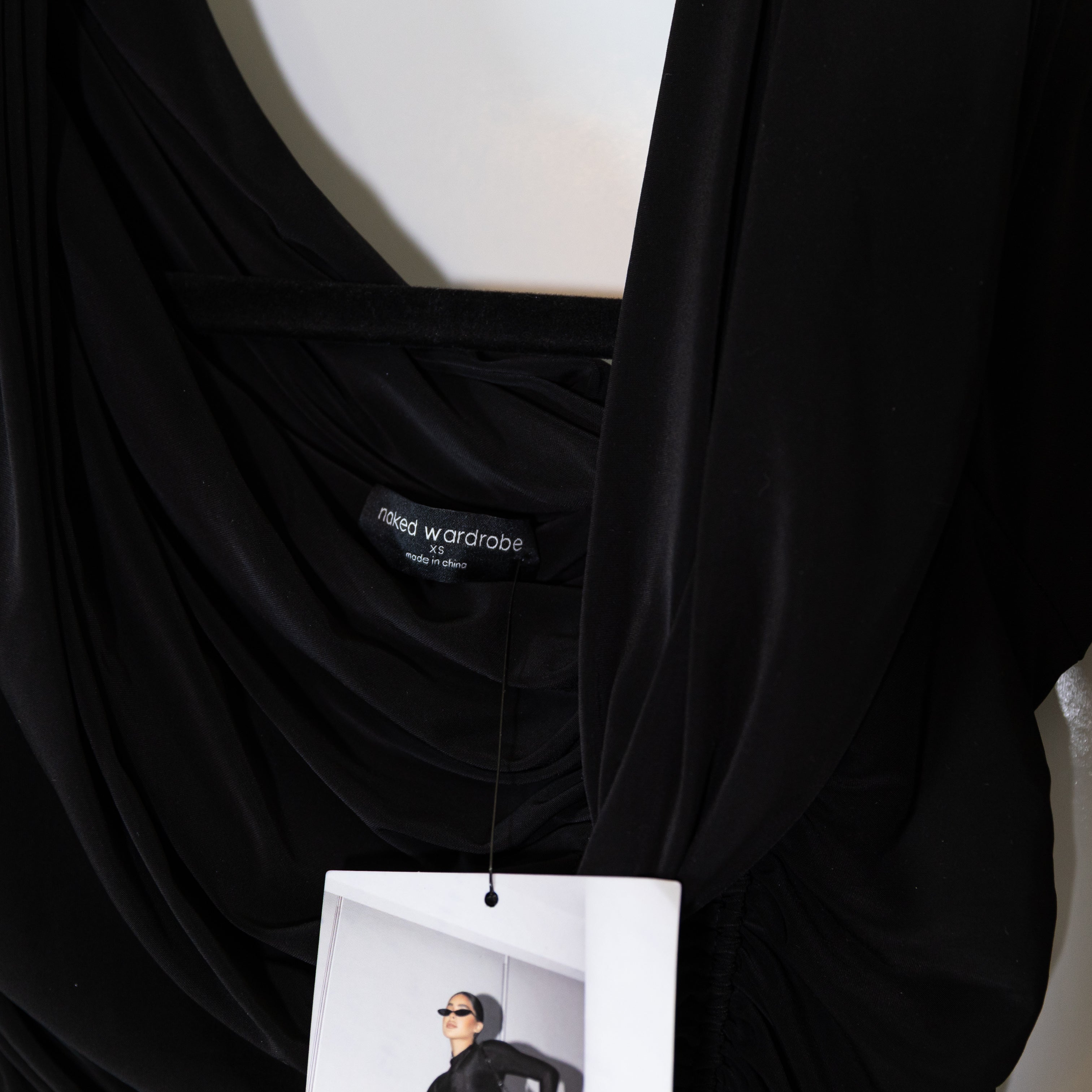 NEW Naked Wardrobe Ruched Jersey Knit Stretch Cowl Neck Bodycon Maxi Dress Black