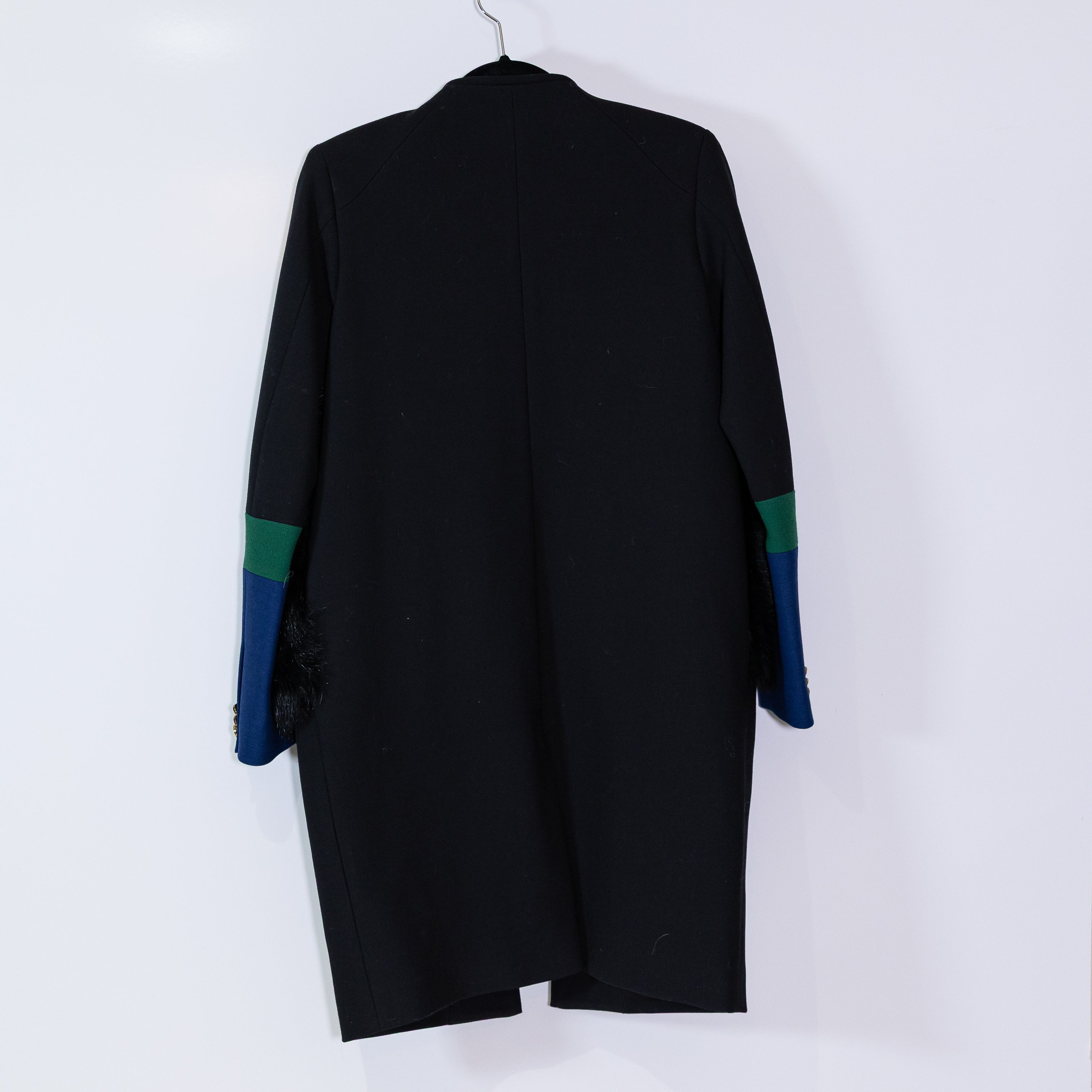 Preen By Thornton Bregazzi Black Blue Green Fur Wool Coat Jacket Small
