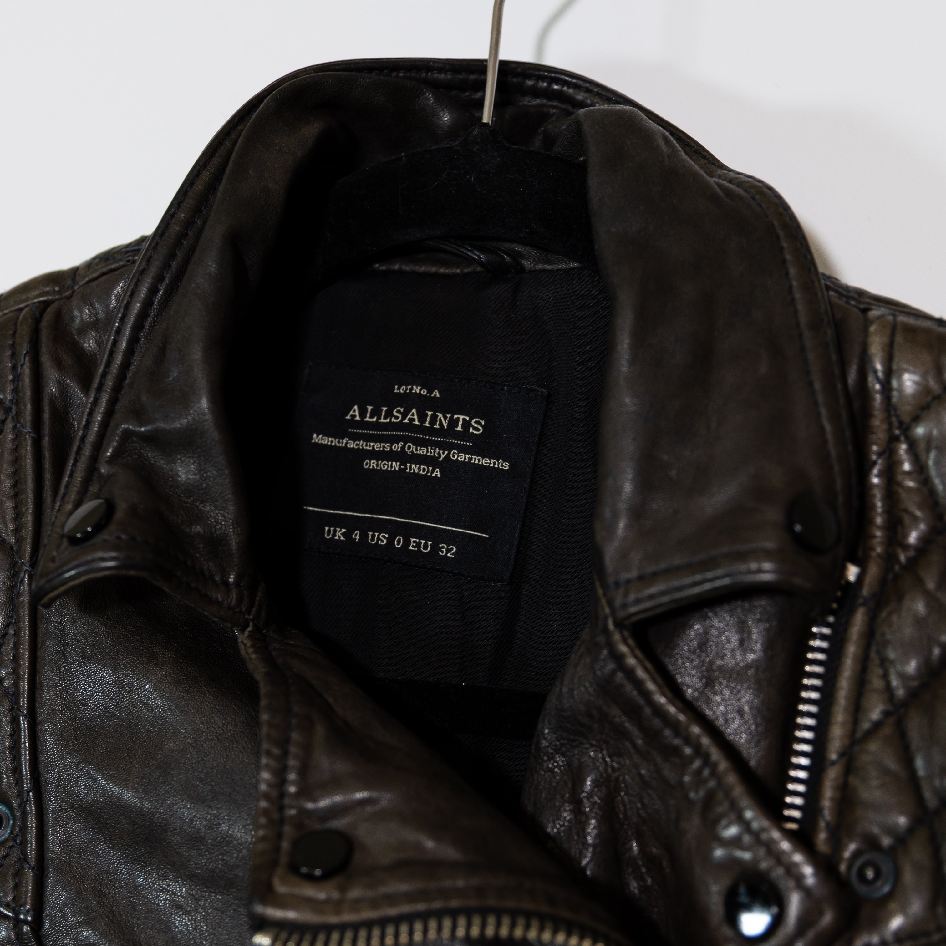 Allsaints Women's Conroy Textured Quilted Genuine Leather Biker Jacket Charcoal