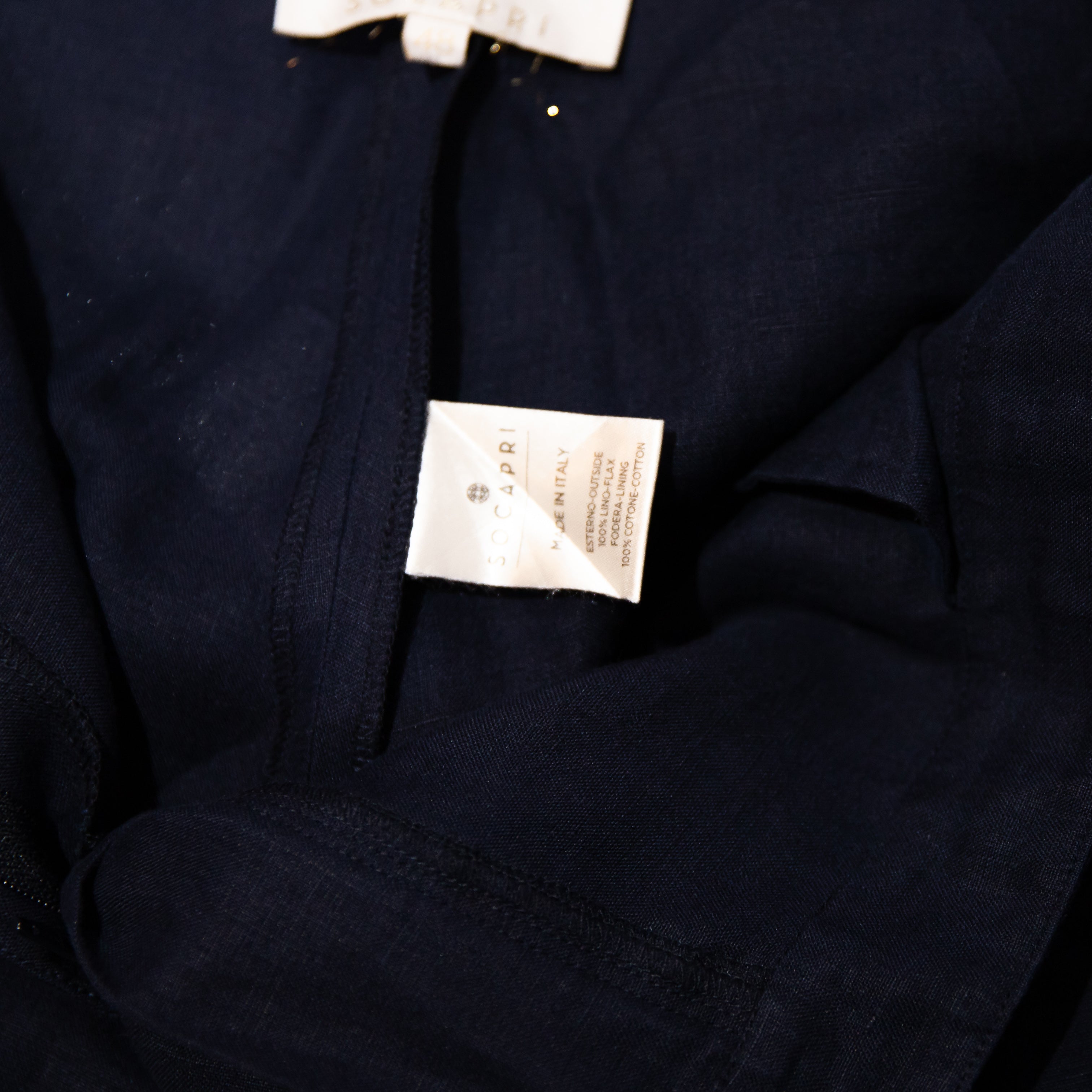 Socapri Linen Mid Rise Straight Leg Ankle Crop Trouser Pants Navy Blue Large