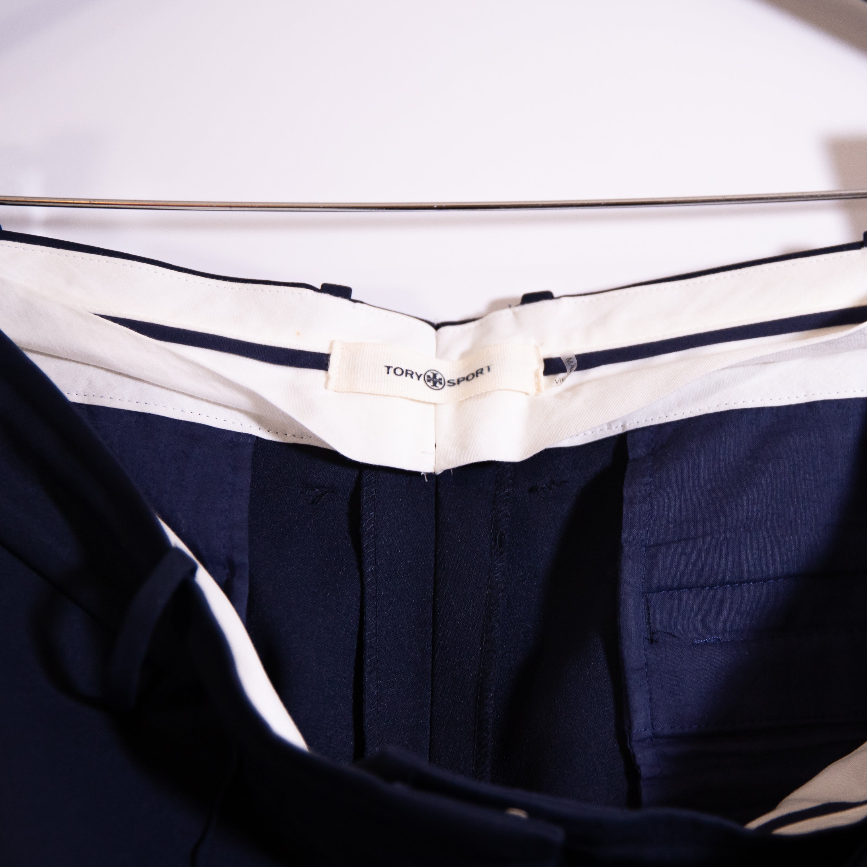 Tory Burch Sport Mid Rise Pleated Straight Leg Ankle Crop Trouser Pants Blue 8