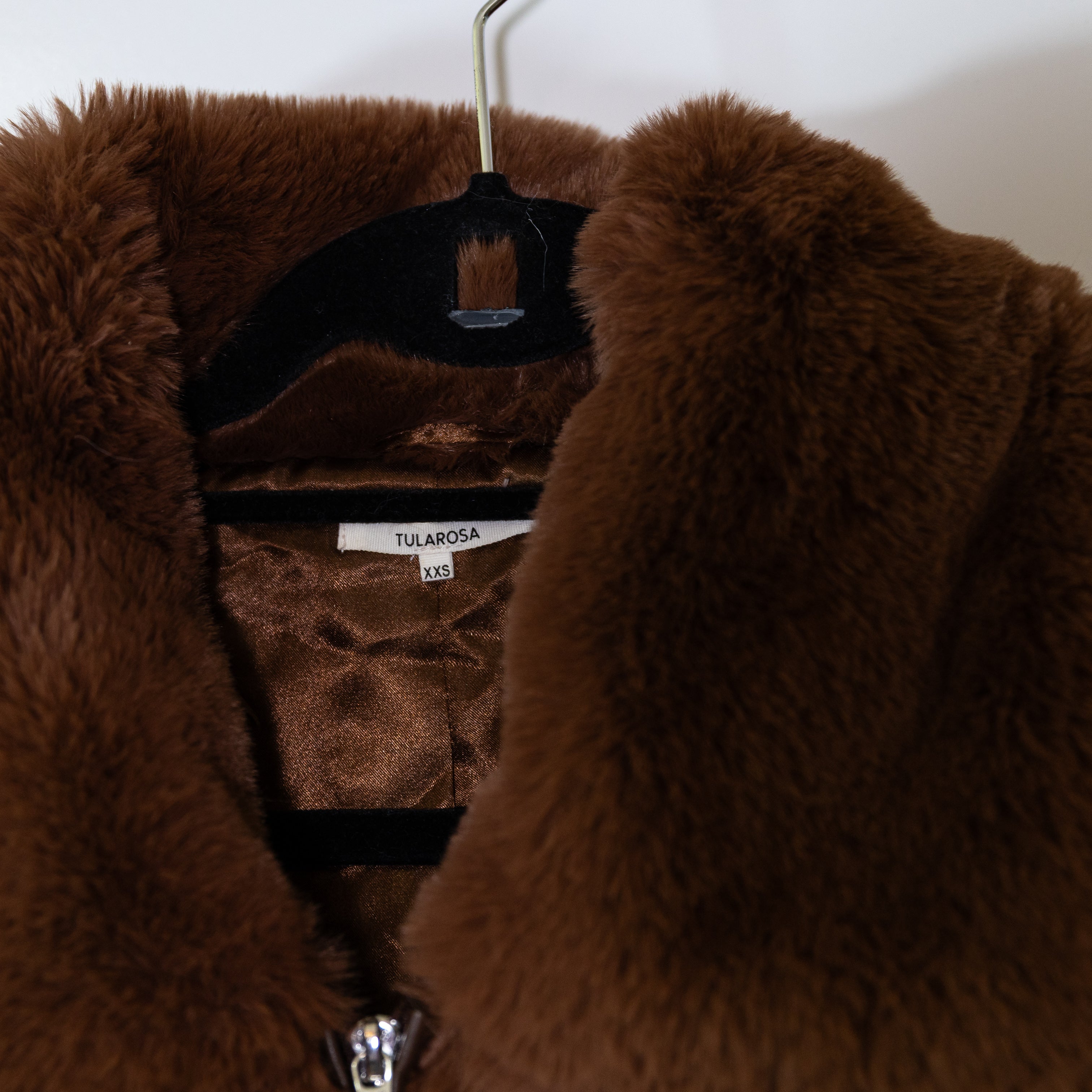 Tularosa Charlie Teddy Faux Vegan Fur Full Zip Front Pocket Jacket Cappuccino