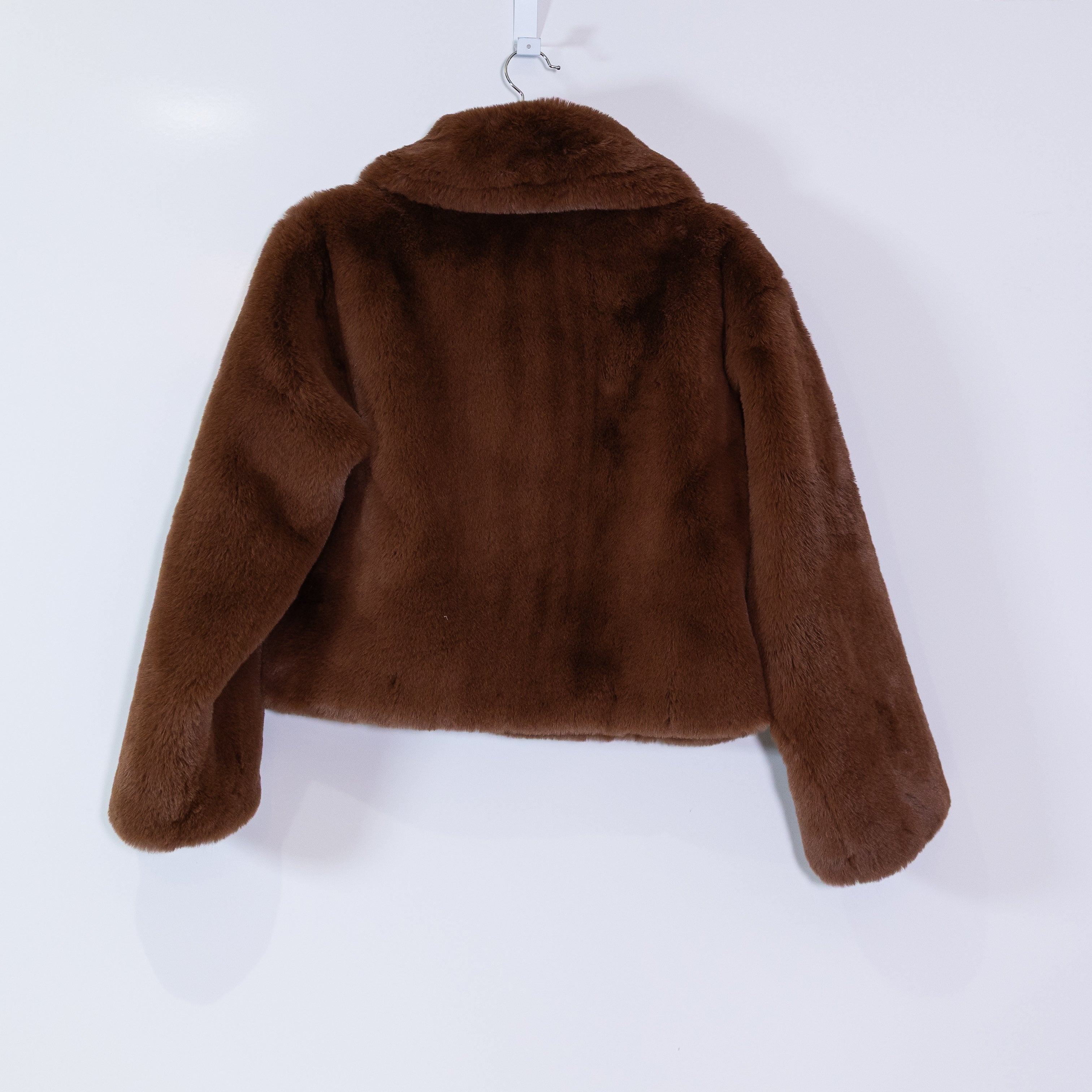Tularosa Charlie Teddy Faux Vegan Fur Full Zip Front Pocket Jacket Cappuccino