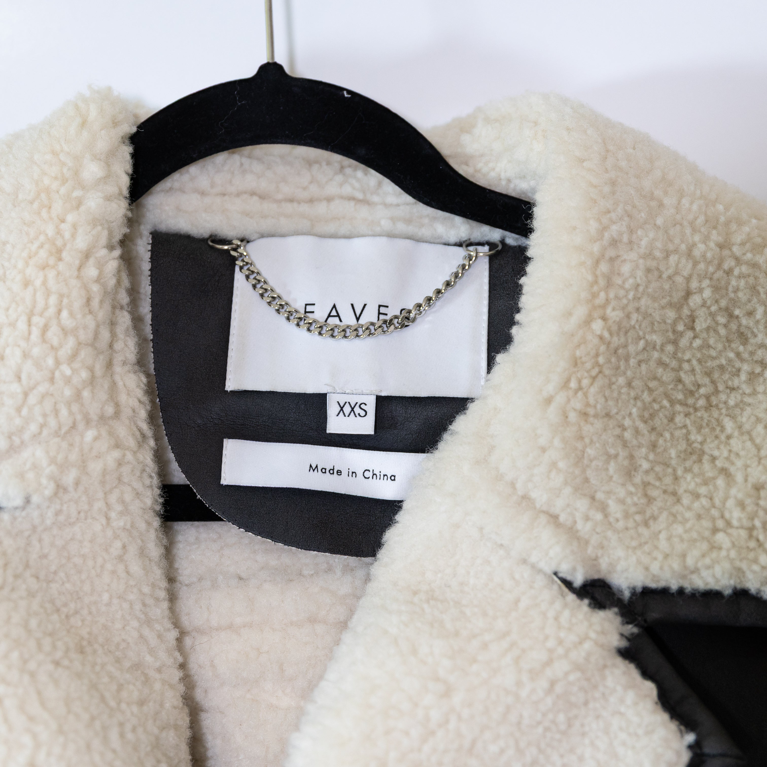 Eaves Leon Faux Leather Shearling Lined Double Breasted Jacket Coat Washed Black