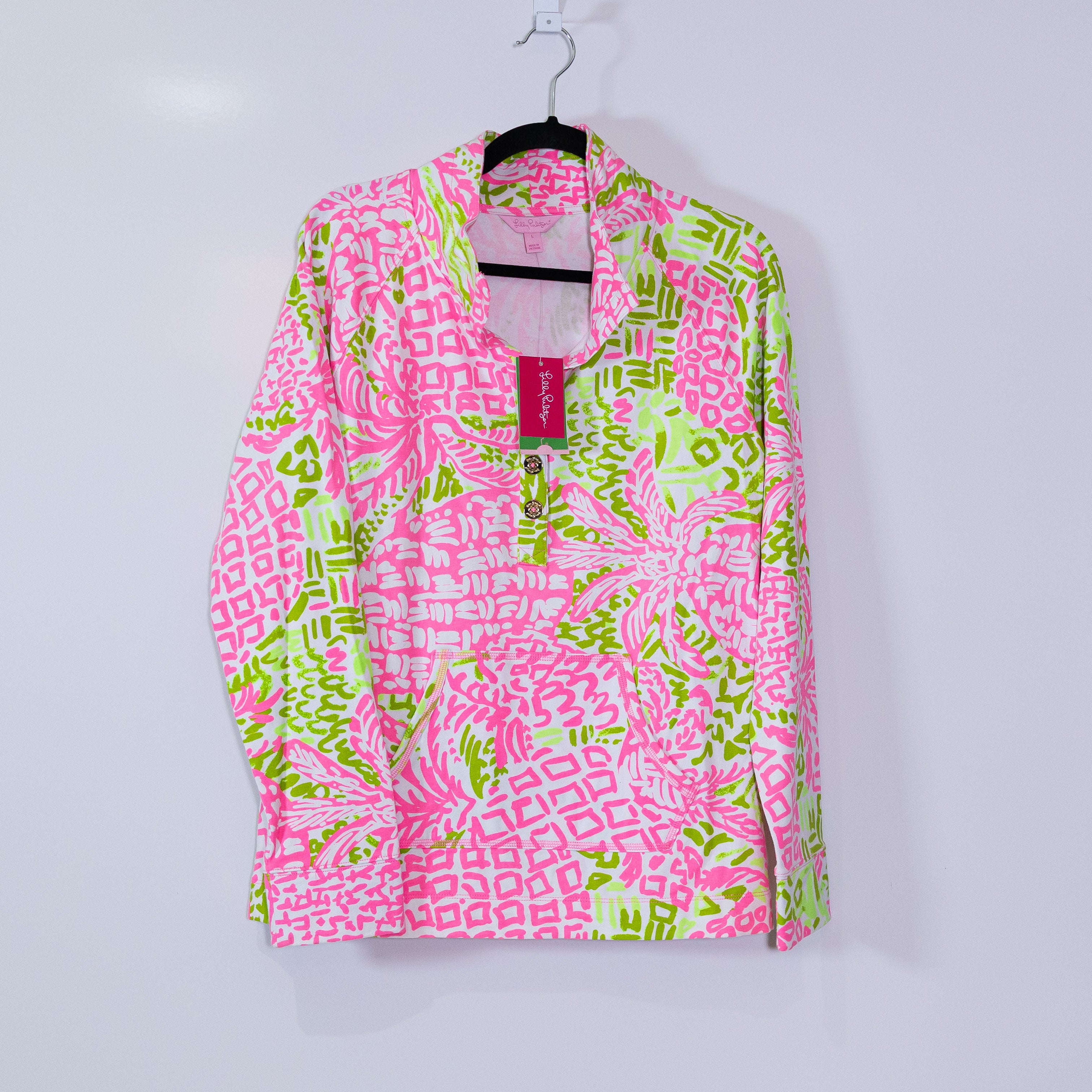 NEW Lilly Pulitzer UPF 50+ Captain Popover Pink Sunset Home Slice Print Sweater