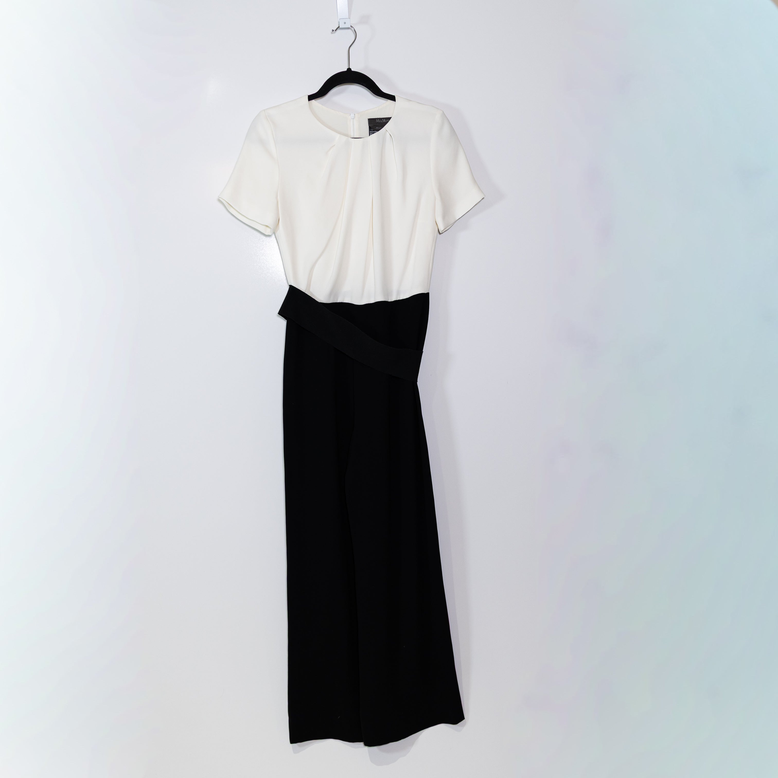 MaxMara Women's Chiffon Pleated Belted Short Sleeve Full Length Jumpsuit Jumper