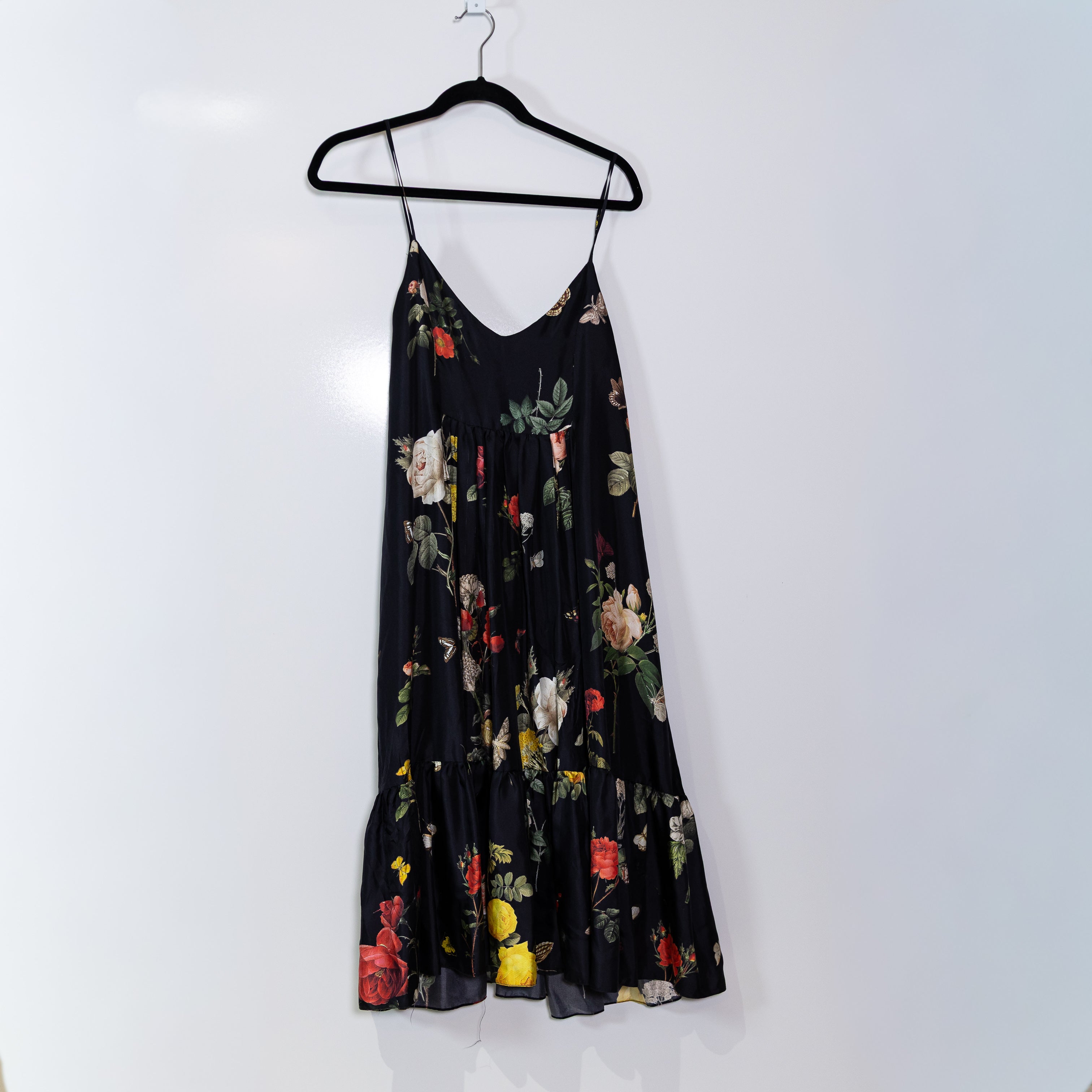 Biyan Silk Chiffon Floral Flower Print Pattern Tiered Pullover Tank Dress Small