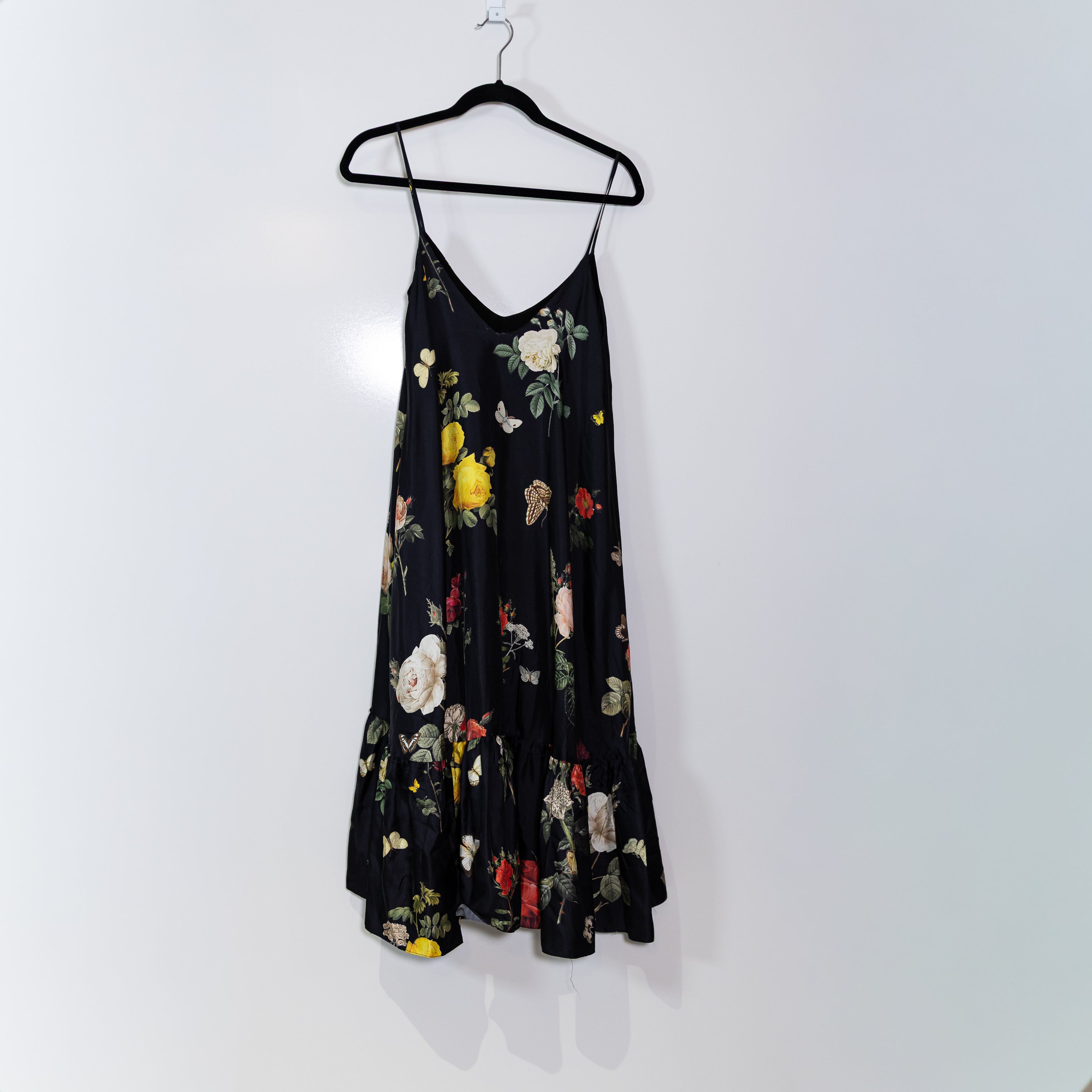 Biyan Silk Chiffon Floral Flower Print Pattern Tiered Pullover Tank Dress Small