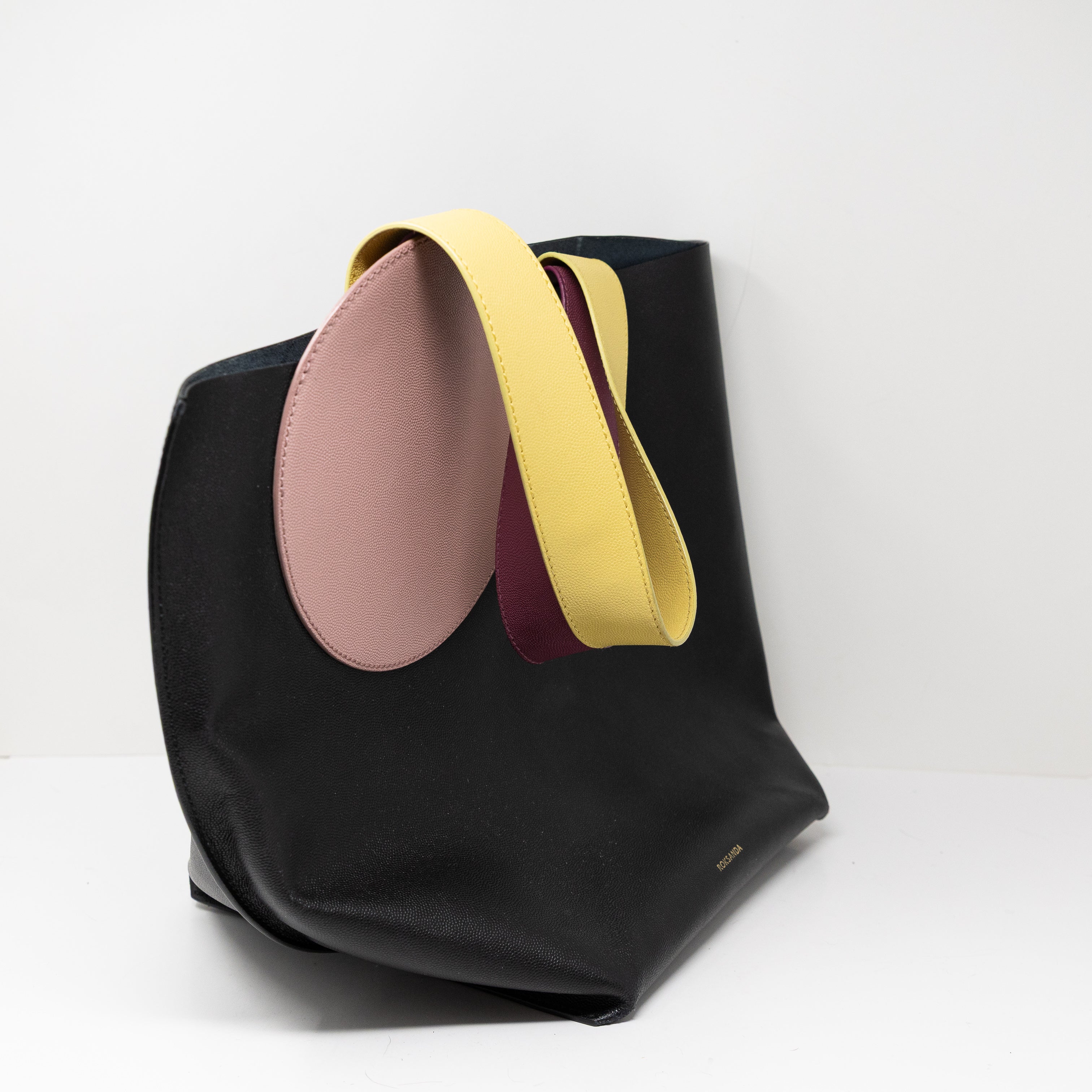 Roksanda Genuine Leather Geometric Open Top Tote Purse Bag Black Pink Yellow