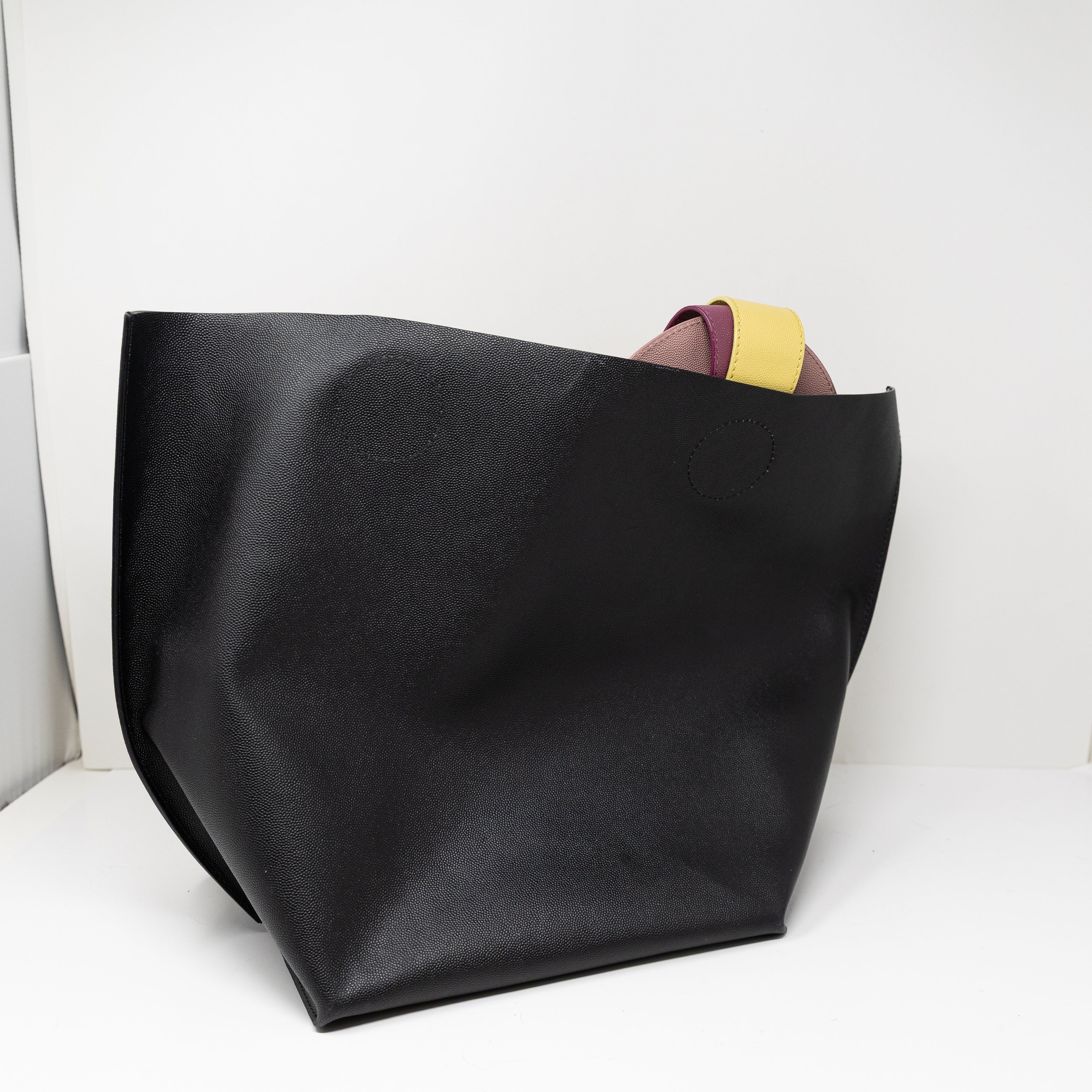 Roksanda Genuine Leather Geometric Open Top Tote Purse Bag Black Pink Yellow