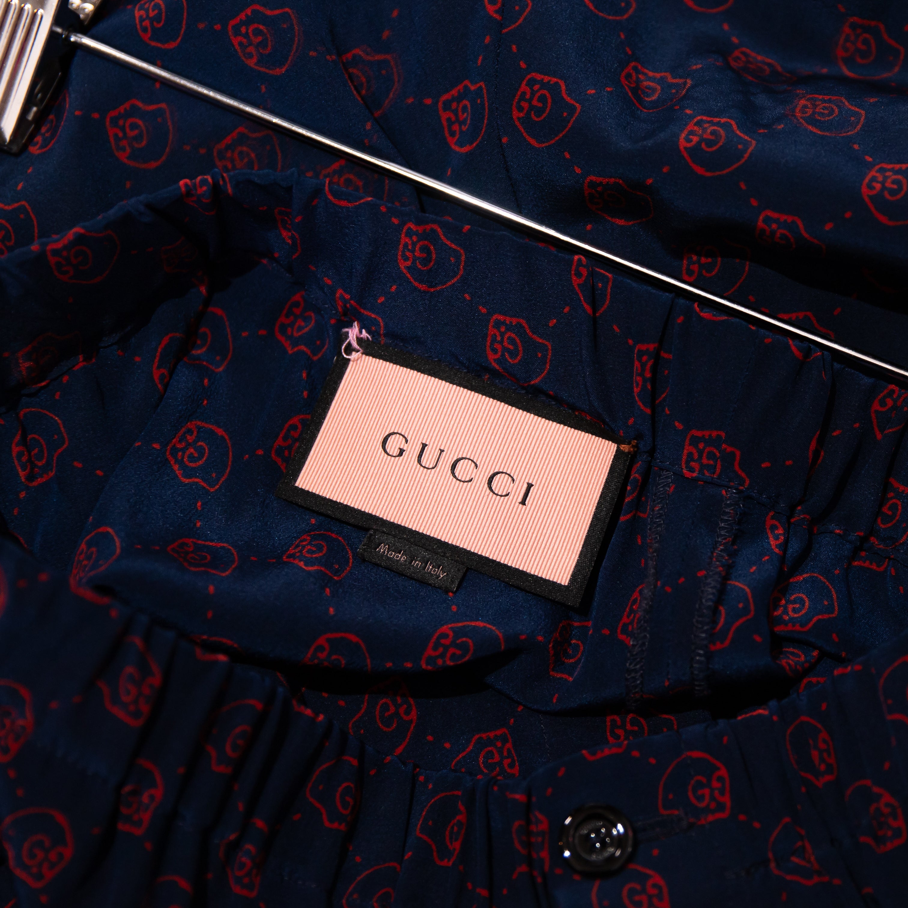 Gucci Women's Made In Italy Silk Chiffon Skull GG Logo Web Print Trouser Pants L