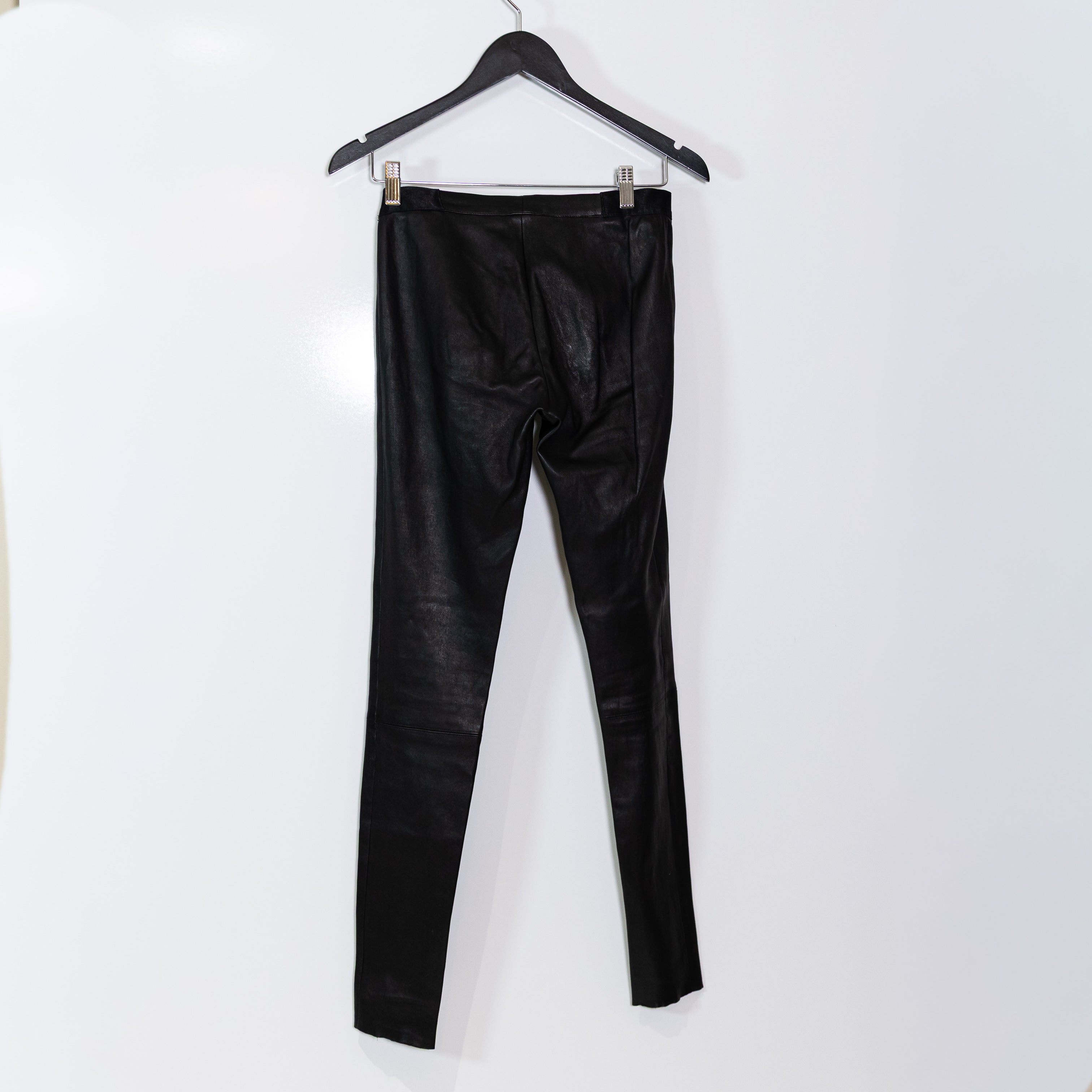 Alice And Olivia Women's Genuine Leather Mid Rise Zip Front Skinny Leggings Pant