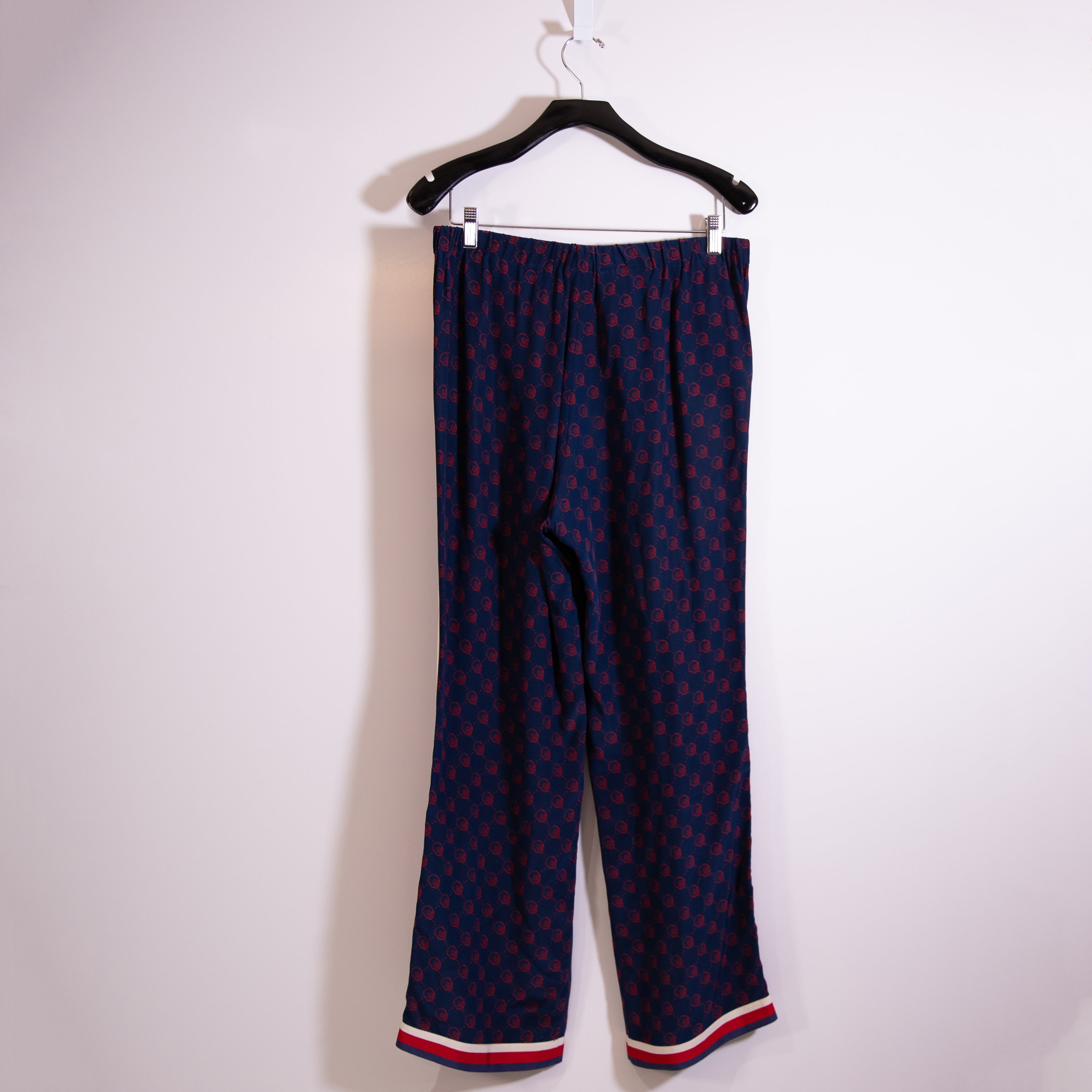 Gucci Women's Made In Italy Silk Chiffon Skull GG Logo Web Print Trouser Pants L