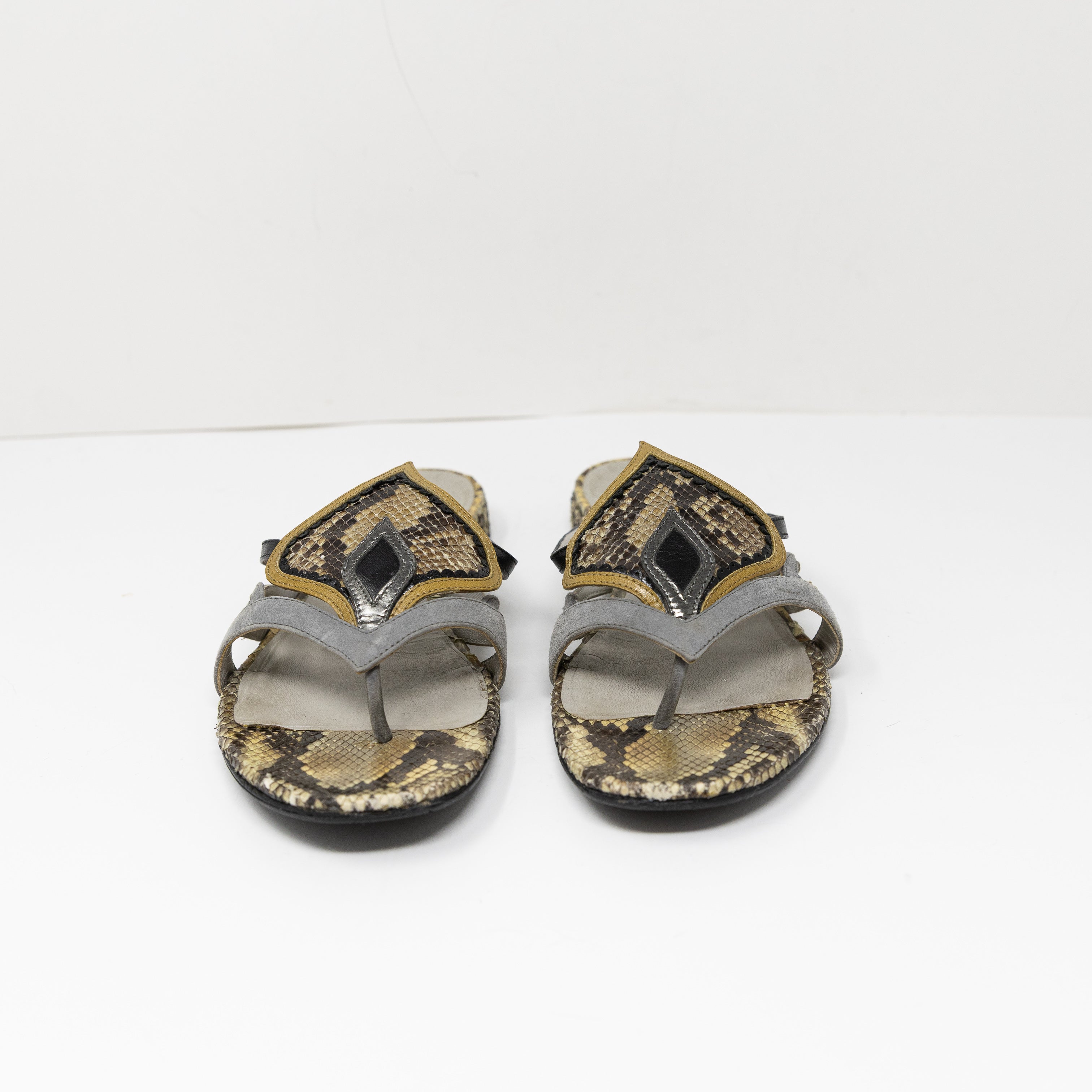Miu Miu Made In Italy Genuine Leather Snake Skin Slip On Flats Sandals Shoes 8.5