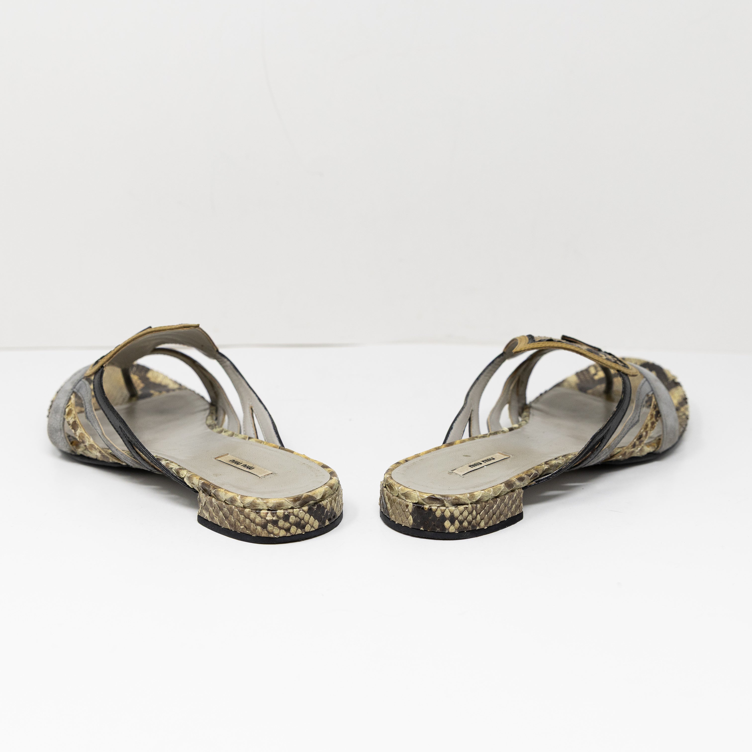 Miu Miu Made In Italy Genuine Leather Snake Skin Slip On Flats Sandals Shoes 8.5