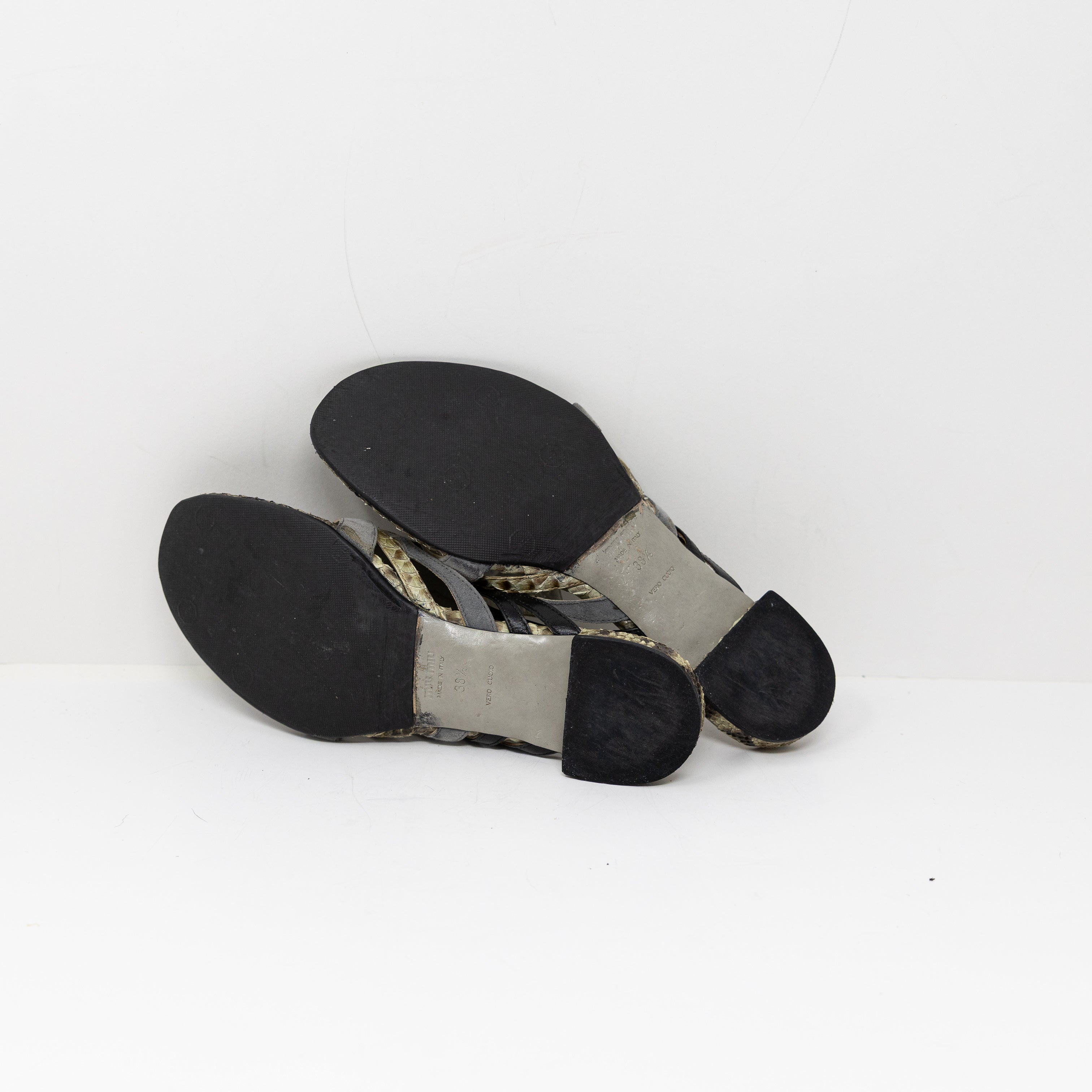 Miu Miu Made In Italy Genuine Leather Snake Skin Slip On Flats Sandals Shoes 8.5