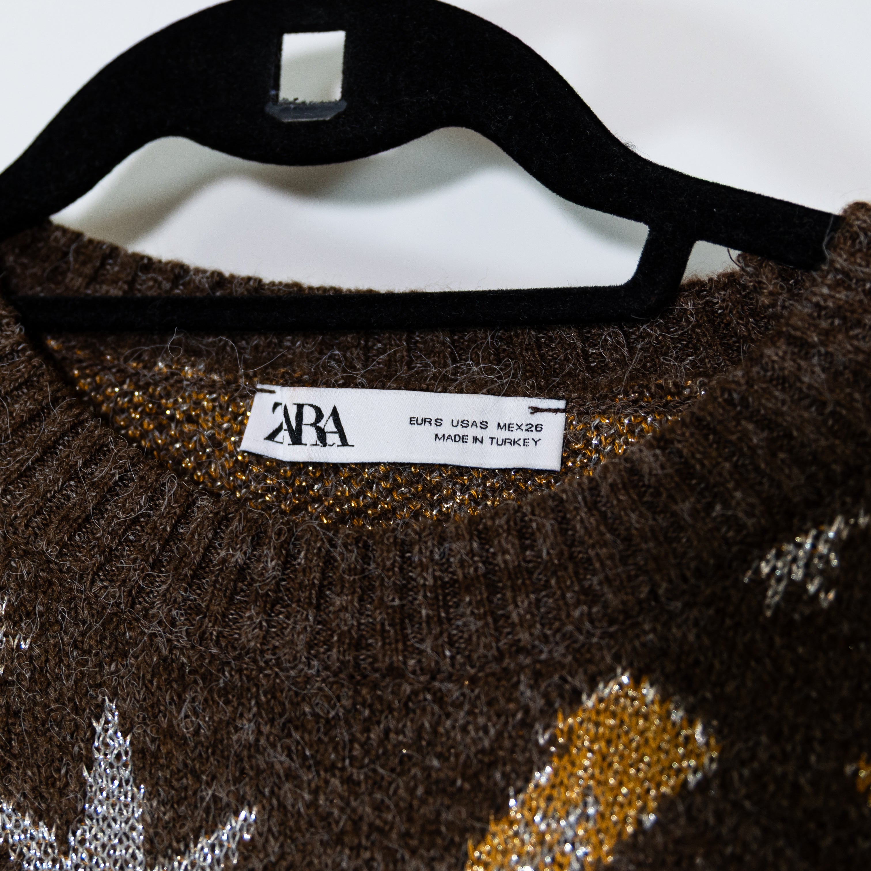 Zara Western Cowboy Boot Horseshoe Star Print Metallic Stretch Knit Sweater S
